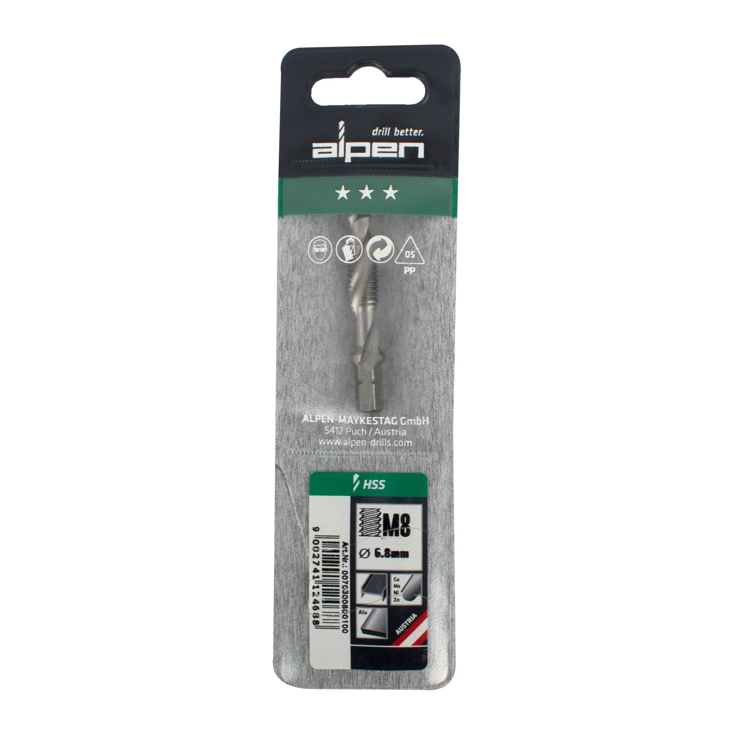 ALPEN Combination Tap Plw M8 1/4" Shank