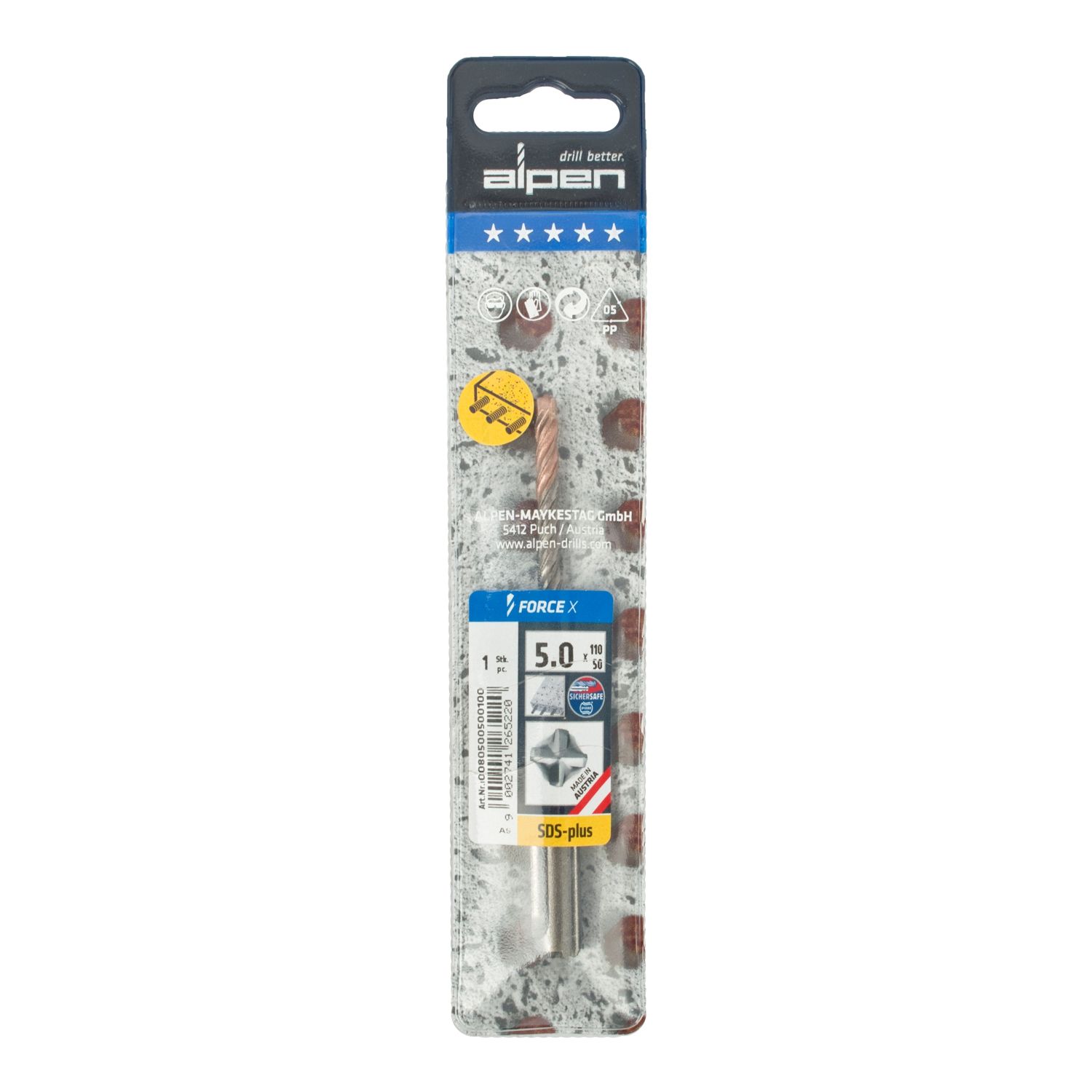 Force X 5.0 X 110/050 Sds-plus Rebar Drill Bit X4 Cutting Edges