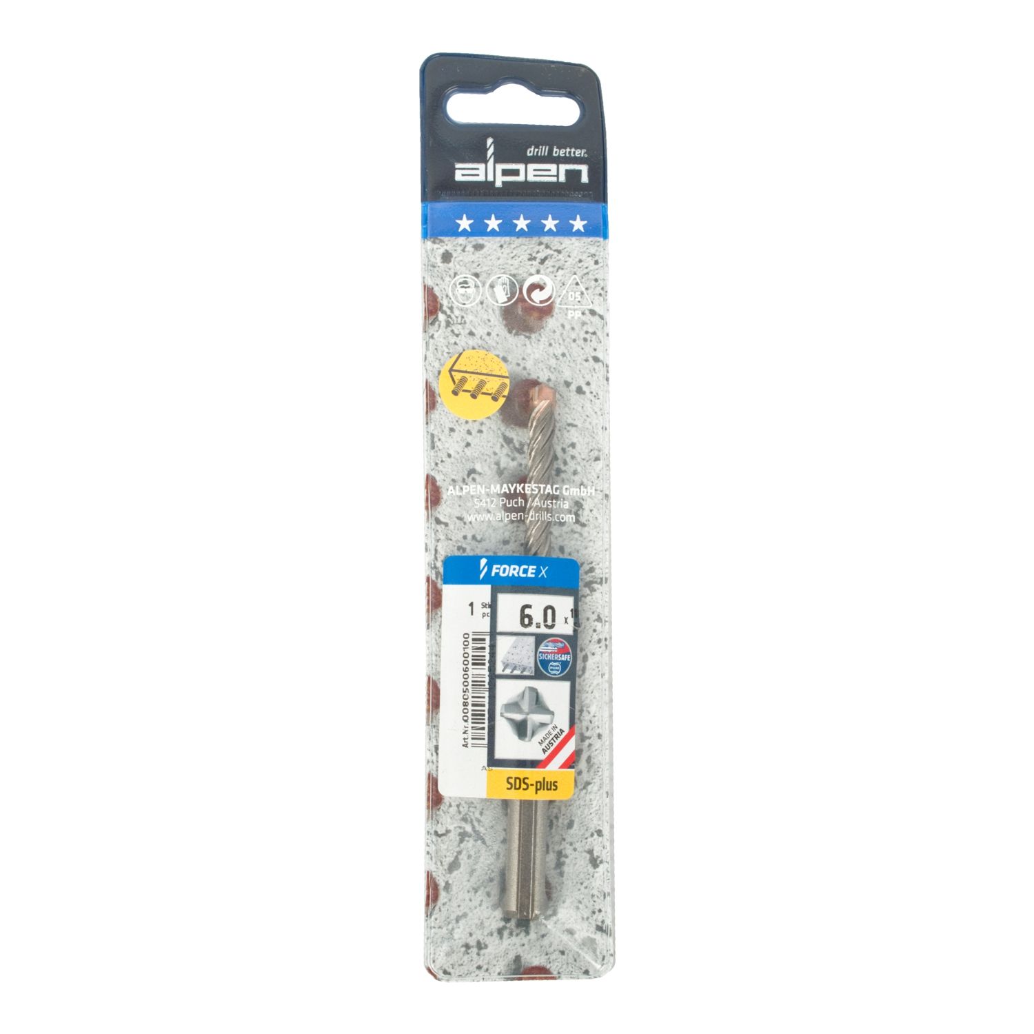 Force X 6.0 X 110/050 Sds-plus Rebar Drill Bit X4 Cutting Edges