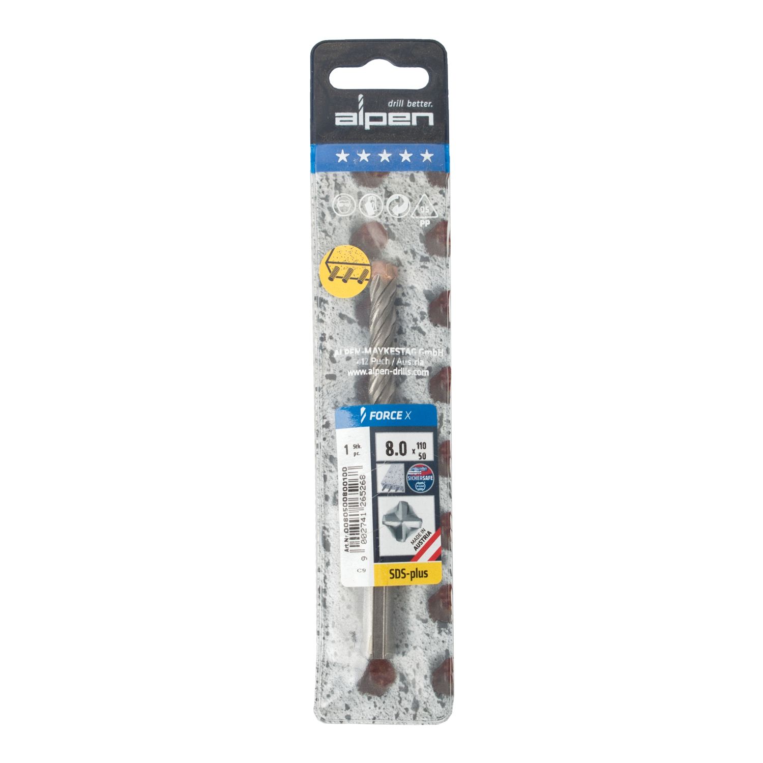 Force X 8.0 X 110/050 Sds-plus Rebar Drill Bit X4 Cutting Edges