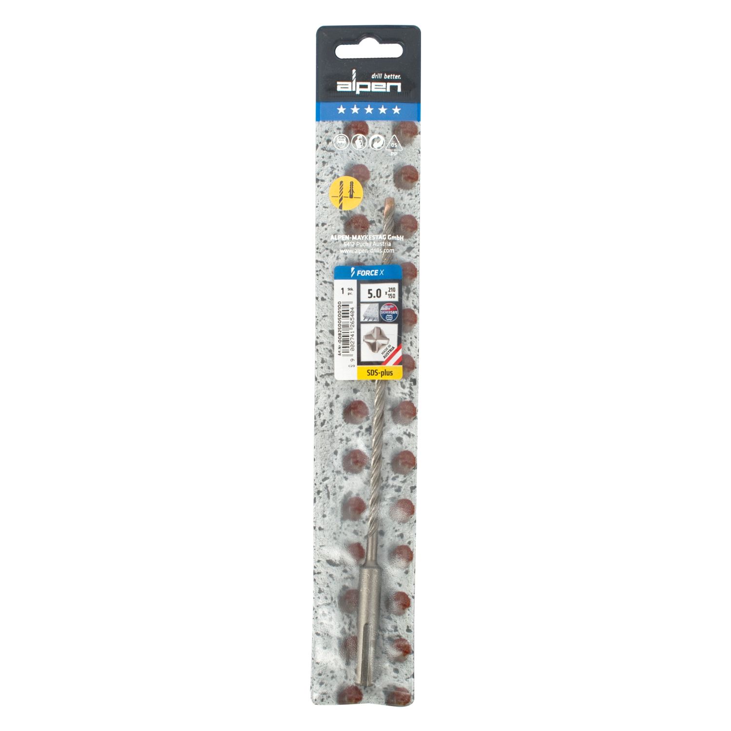Force X 5.0 X 210/150 Sds-plus Rebar Drill Bit X4 Cutting Edges