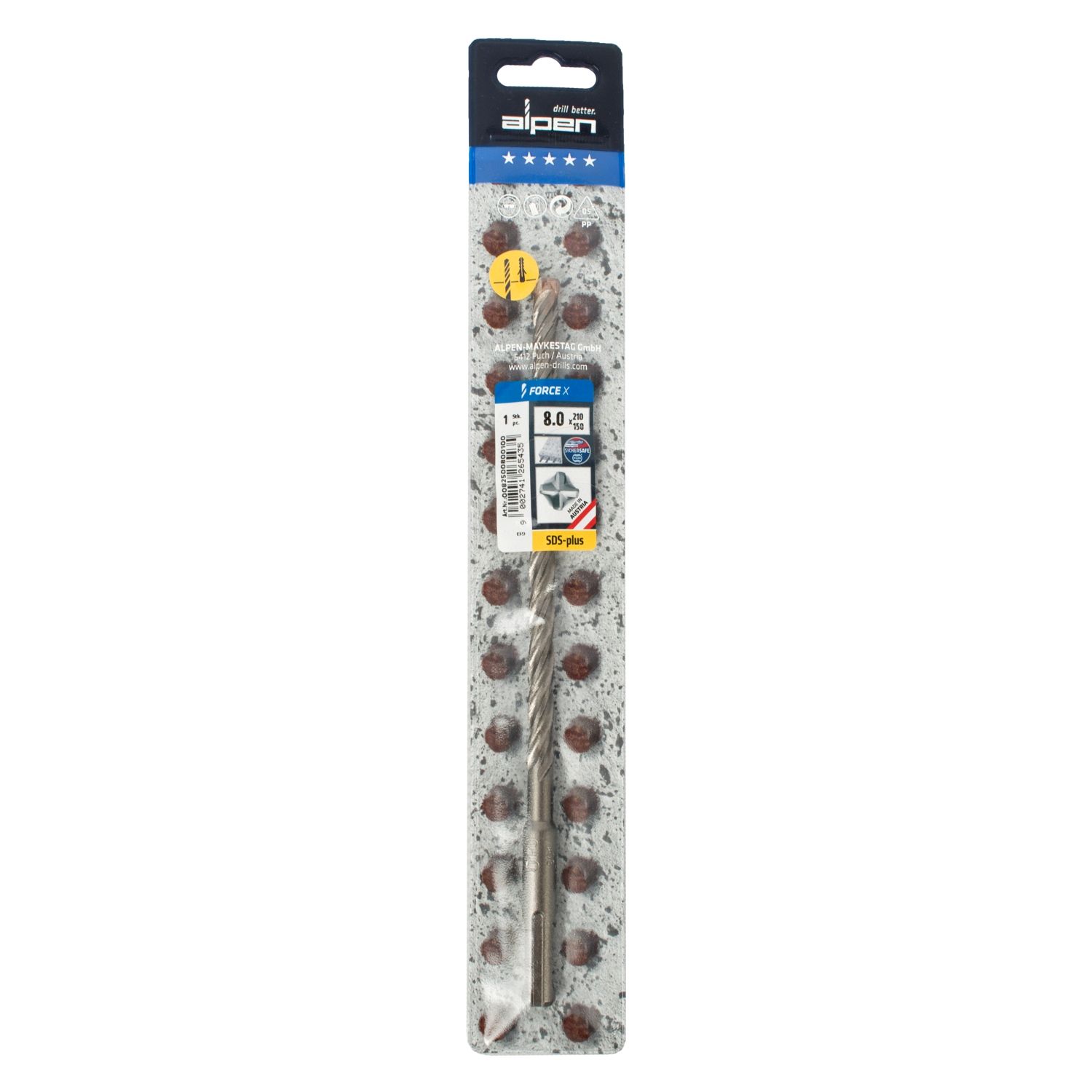 Force X 8.0 X 210/150 Sds-plus Rebar Drill Bit X4 Cutting Edges