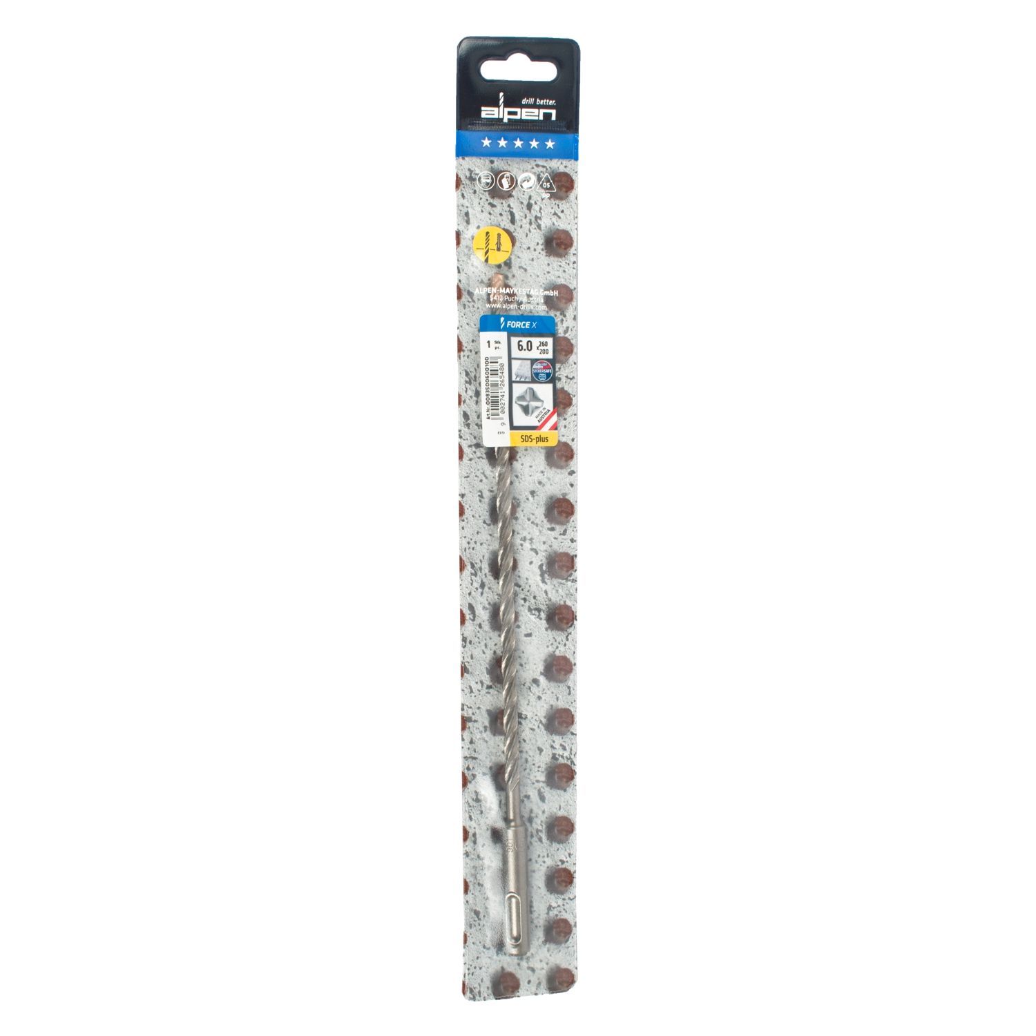 Force X 6.0 X 260/200 Sds-plus Rebar Drill Bit X4 Cutting Edges