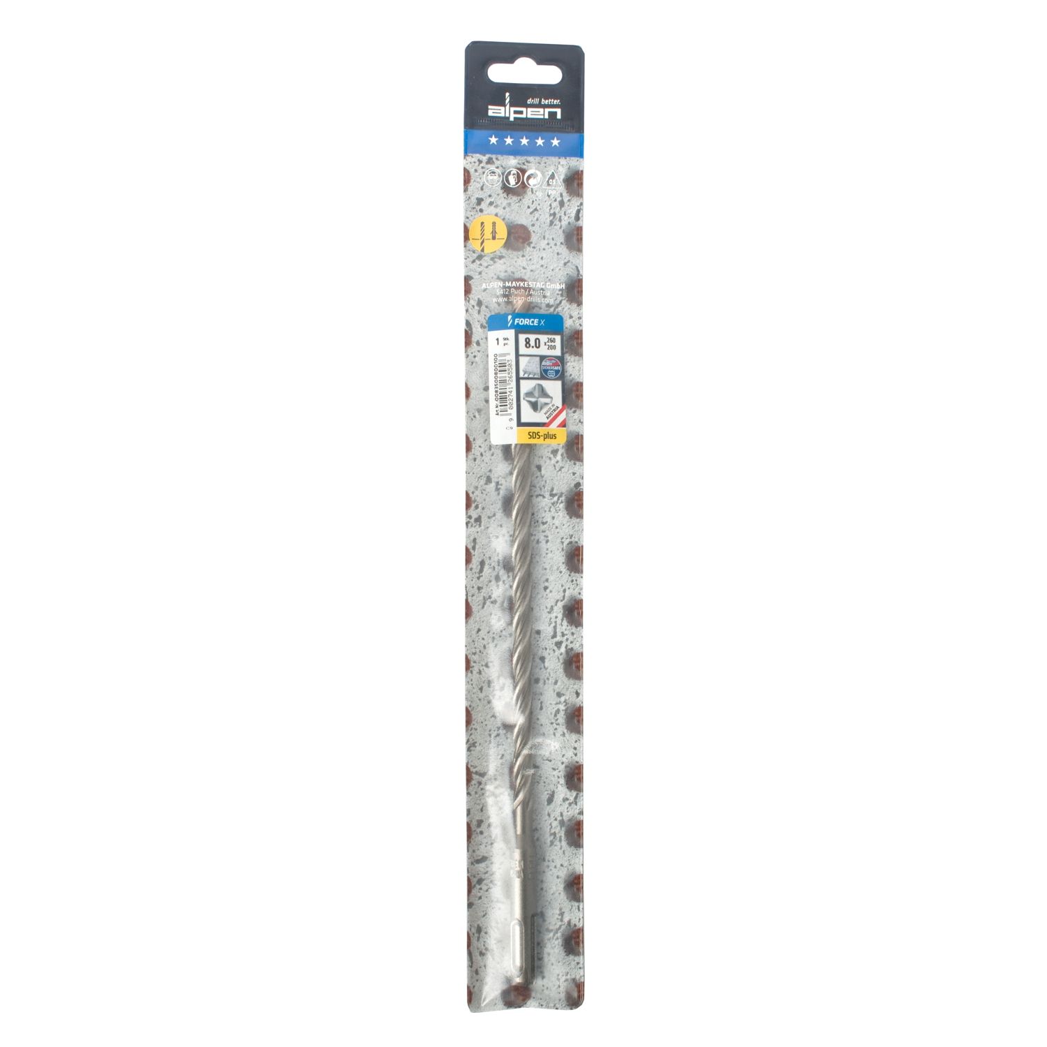 Force X 8.0 X 260/200 Sds-plus Rebar Drill Bit X4 Cutting Edges