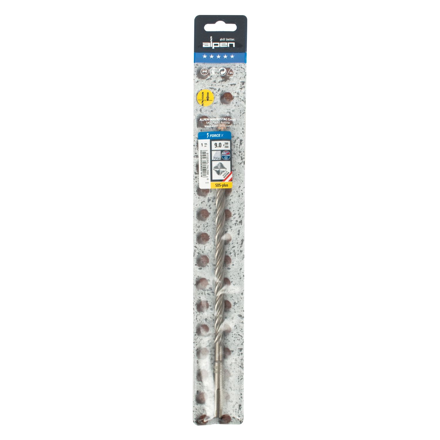 Force X 9.0 X 260/200 Sds-plus Rebar Drill Bit X4 Cutting Edges