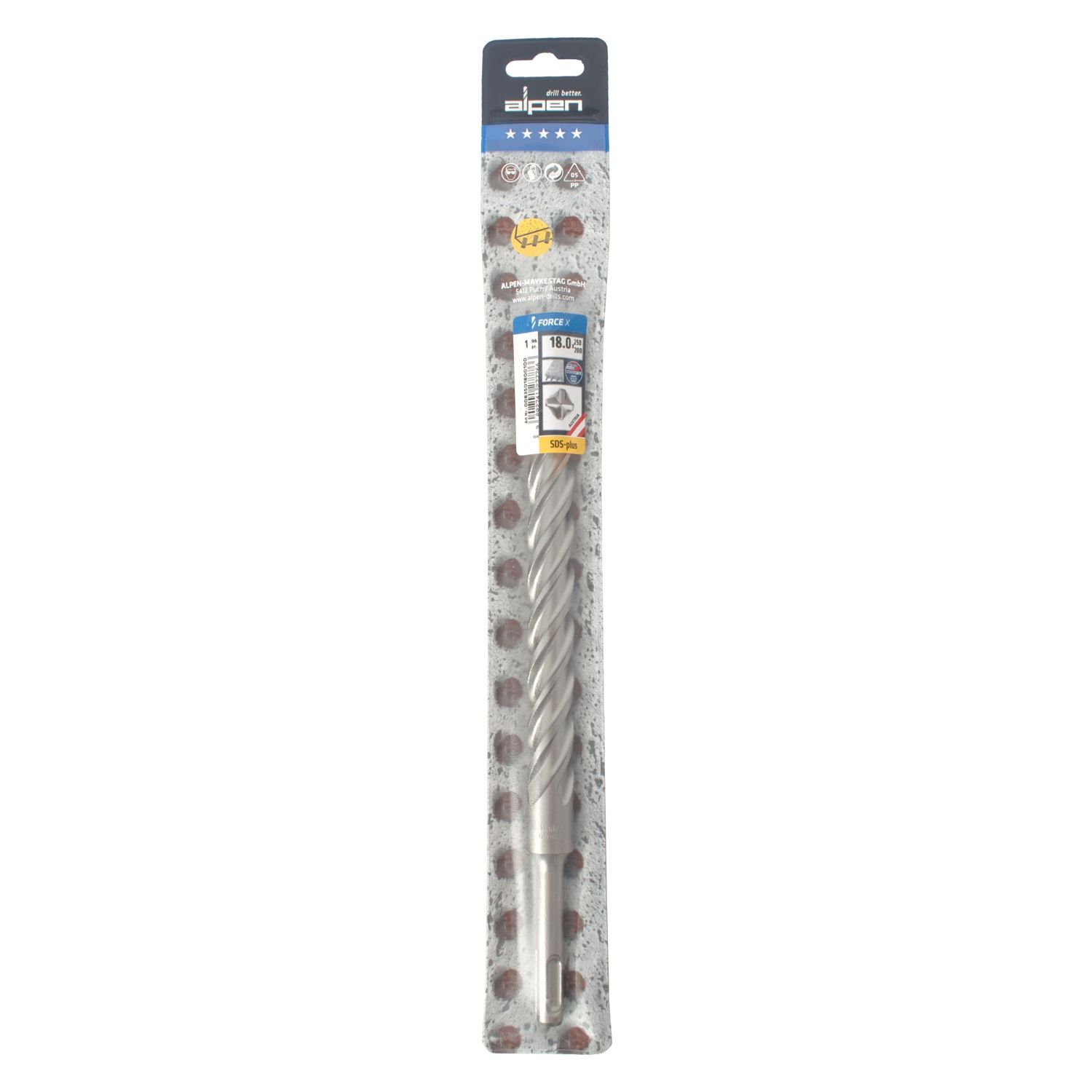 Force X 18.0 X 250/200 Sds-plus Rebar Drill Bit X4 Cutting Edges