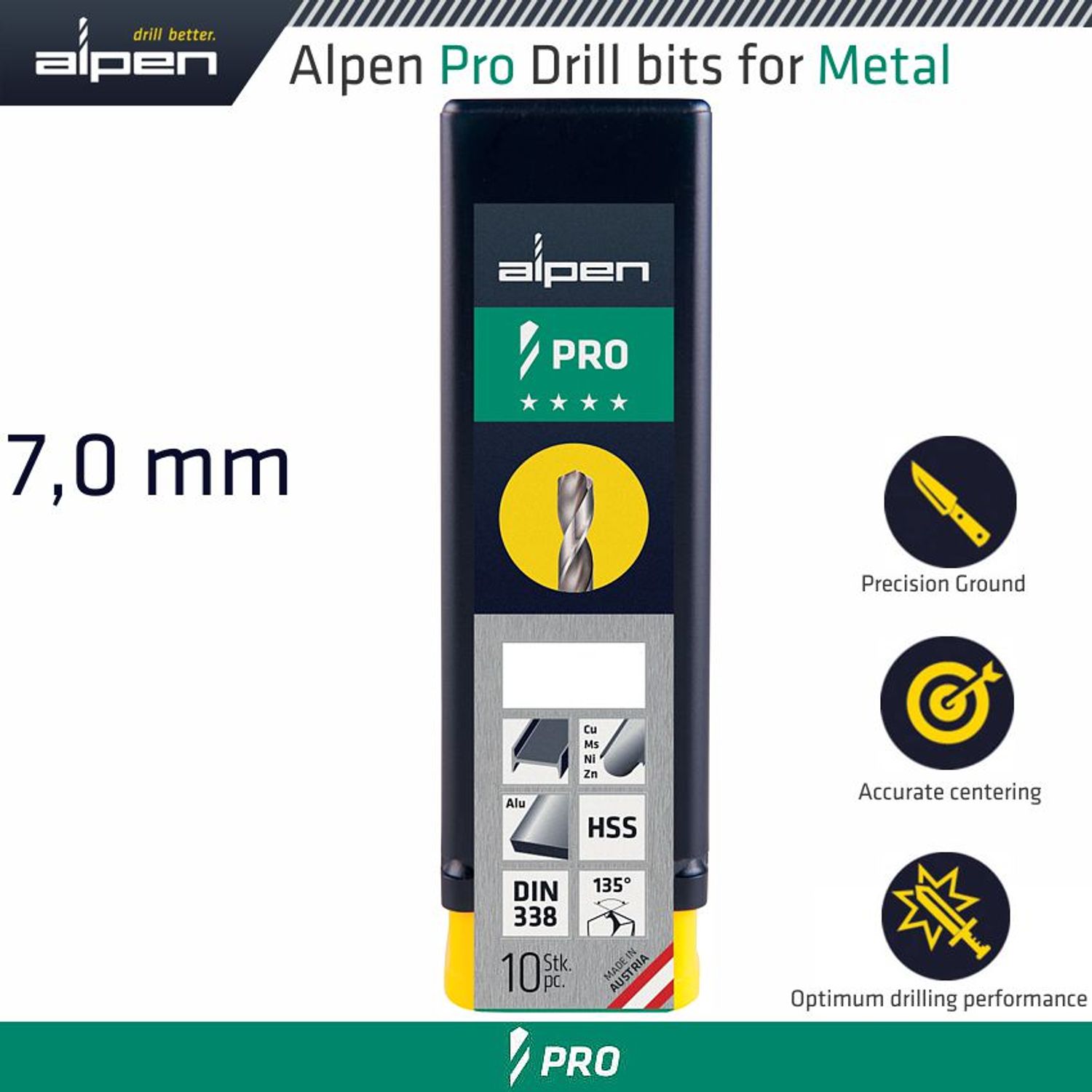 ALPEN Pro Hss Drill Din 338 Rn 135 With Split Point 7.0mm Bulk