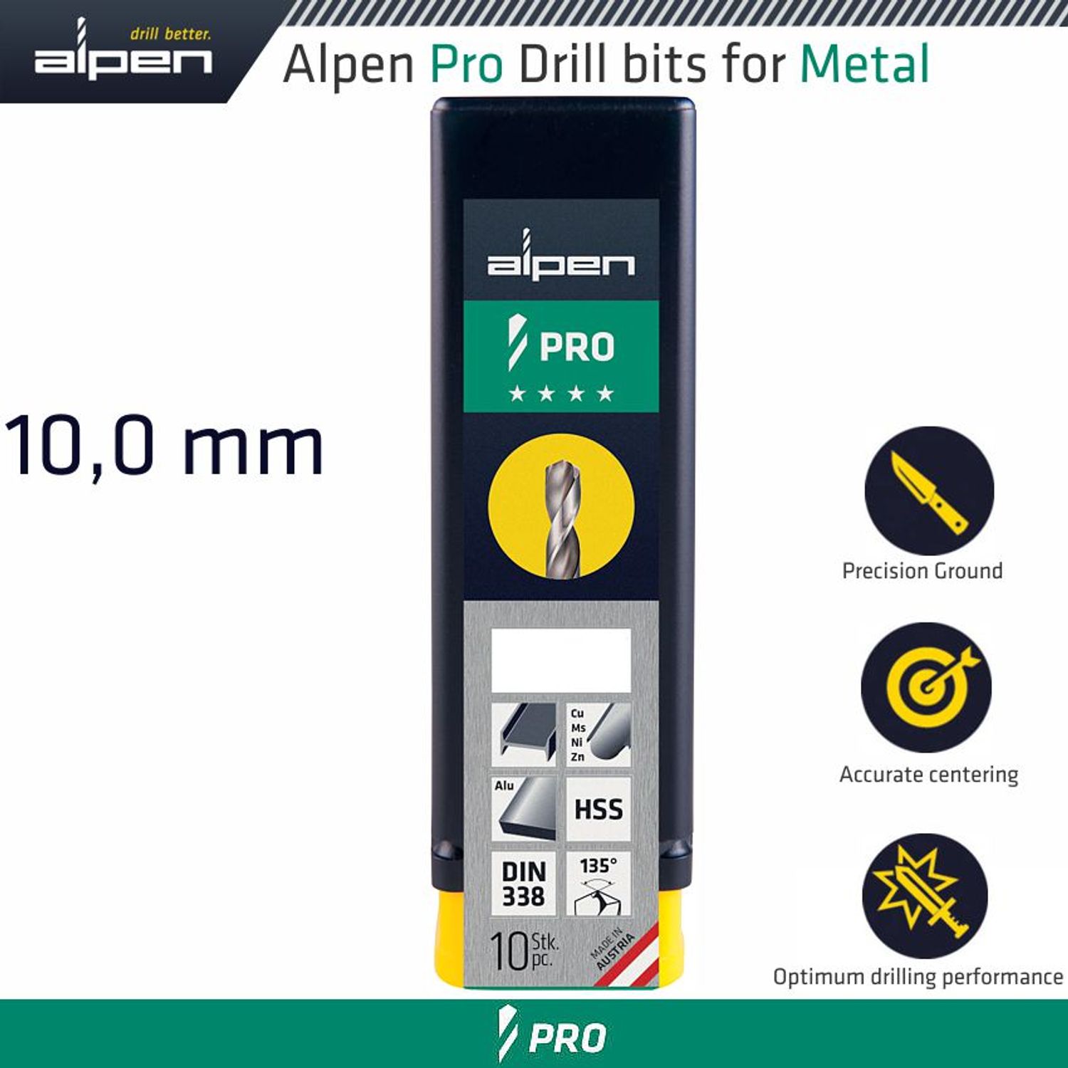 ALPEN Pro Hss Drill Din 338 Rn 135 With Split Point 10.0mm Bulk