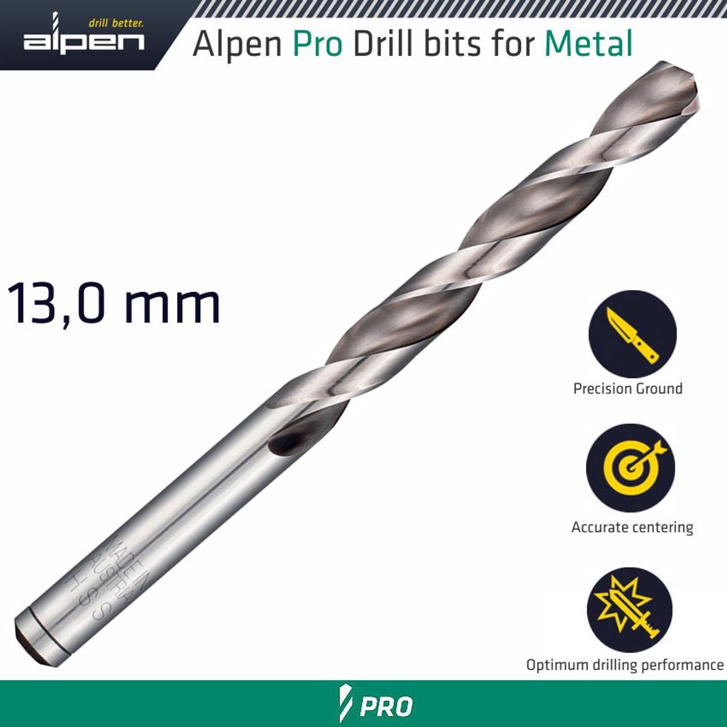 ALPEN Pro Hss Drill Din 338 Rn 135 With Split Point 13.0mm Bulk