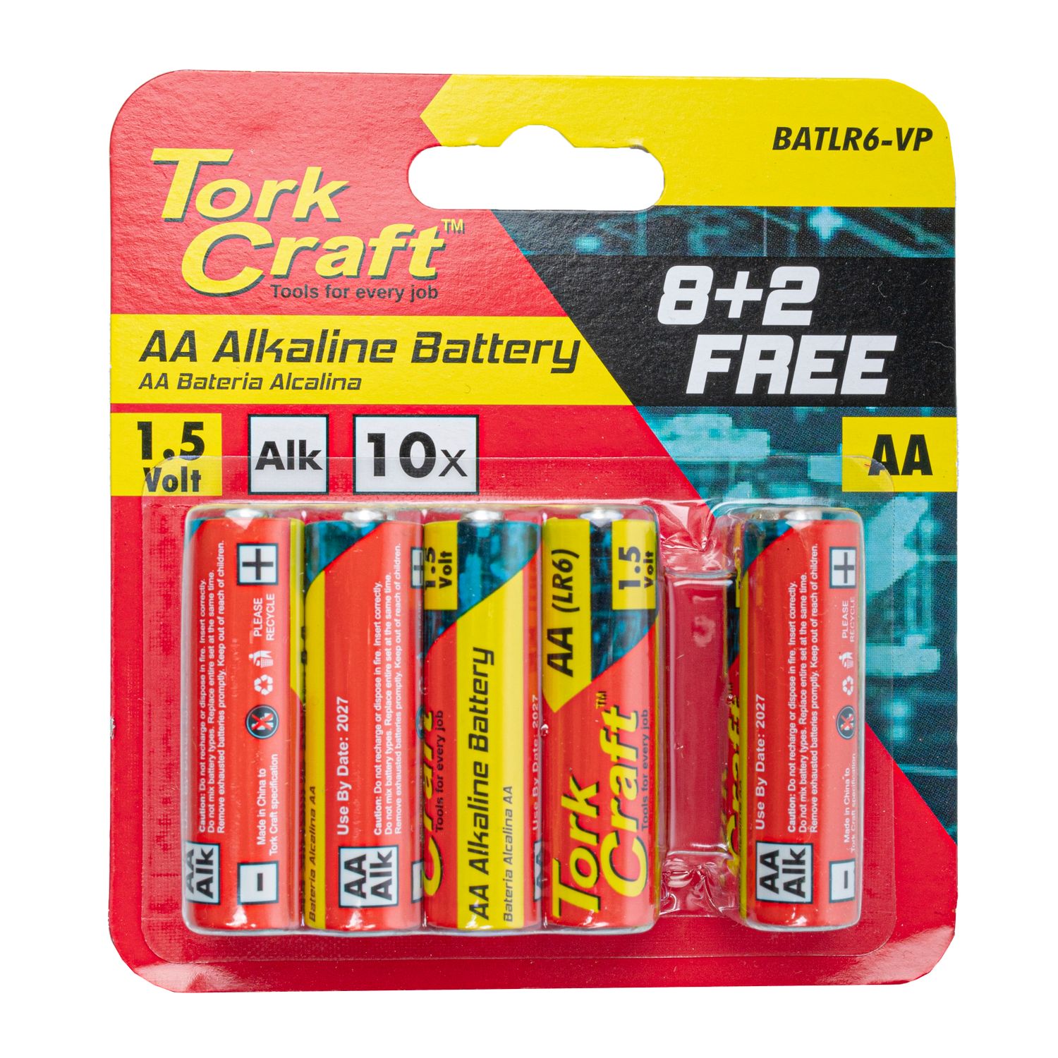 Battery Aa 1.5v Value Pack 10 Pack 8 + 2 Free Carded Alkaline