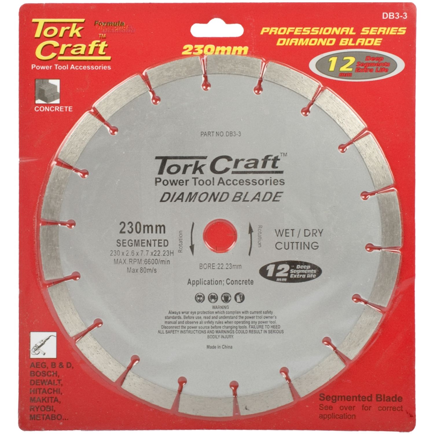 Diamond Blade Segmented 230mm For Concrete 12mm Deep Segments