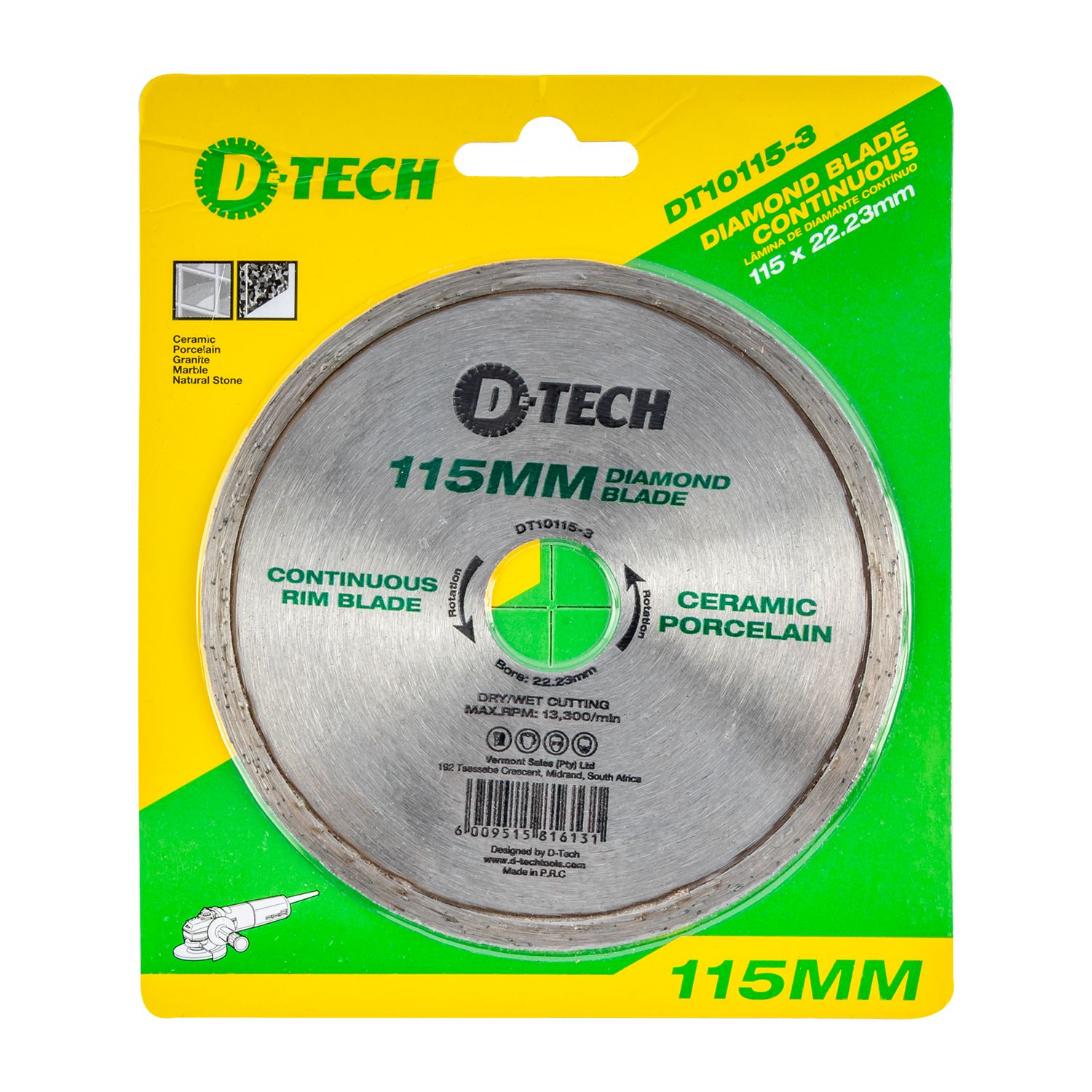 Diamond Blade Continuous Rim 115x22,23mm Ceramic/porcelain