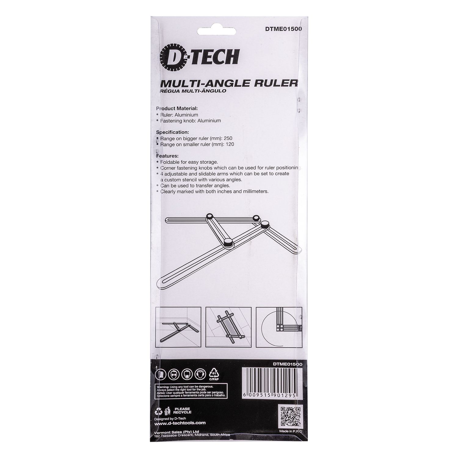 D-TECH Aluminium Multi-Angle Ruler 500mm Four-Fold