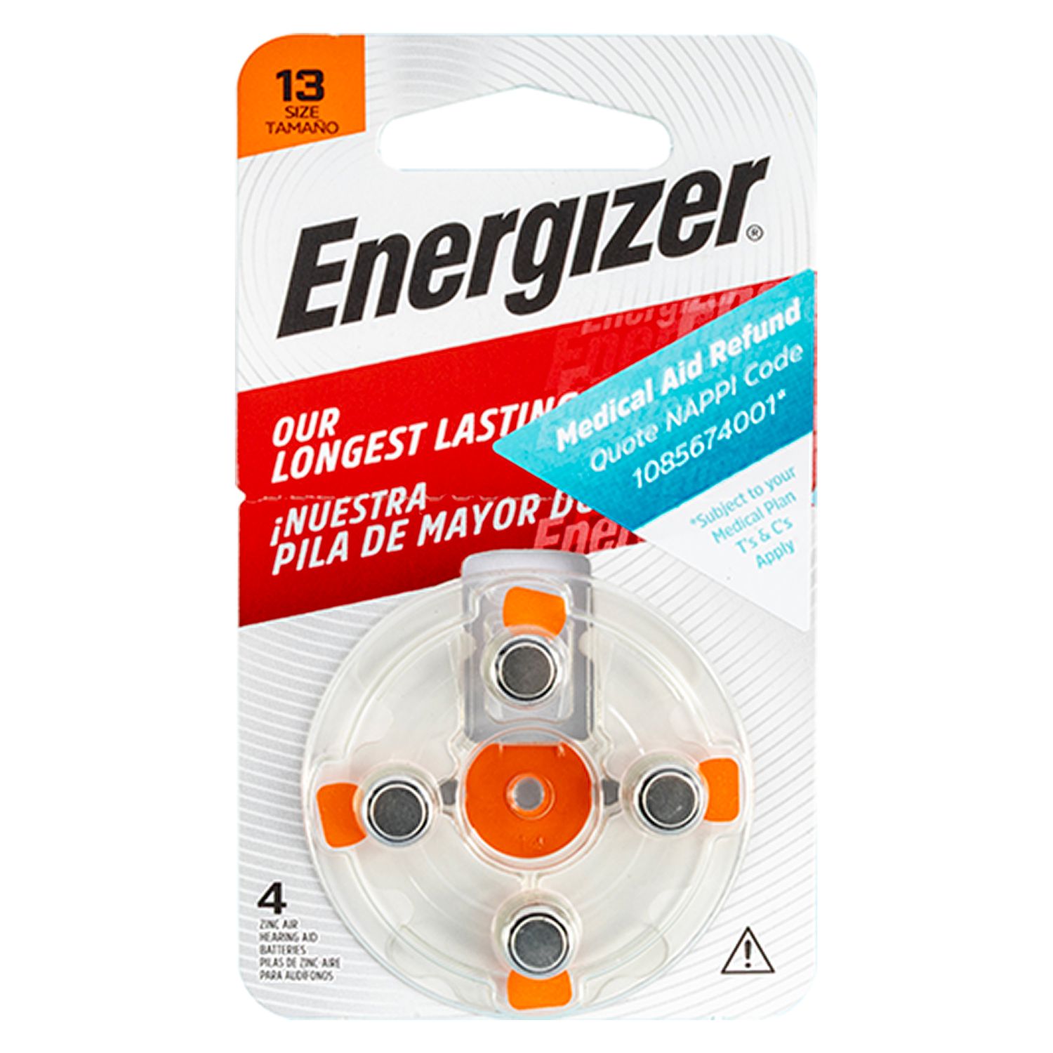 Hearing Aid Battery 13 Orange-4pack Zinc Air ENERGIZER