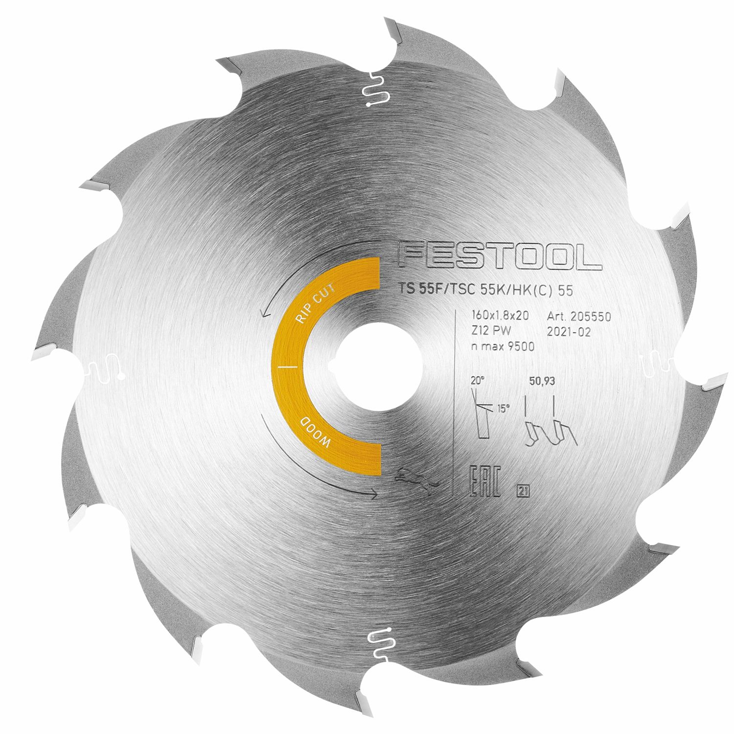 FESTOOL Hw 160x1,8x20 Pw12 Wood Rip Cut Circular Saw Blade 160mm 12t