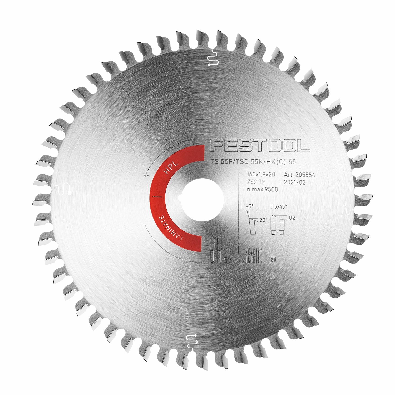 FESTOOL Hw 160x1,8x20 Tf52 Laminate/hpl Circular Saw Blade 160mm 52t