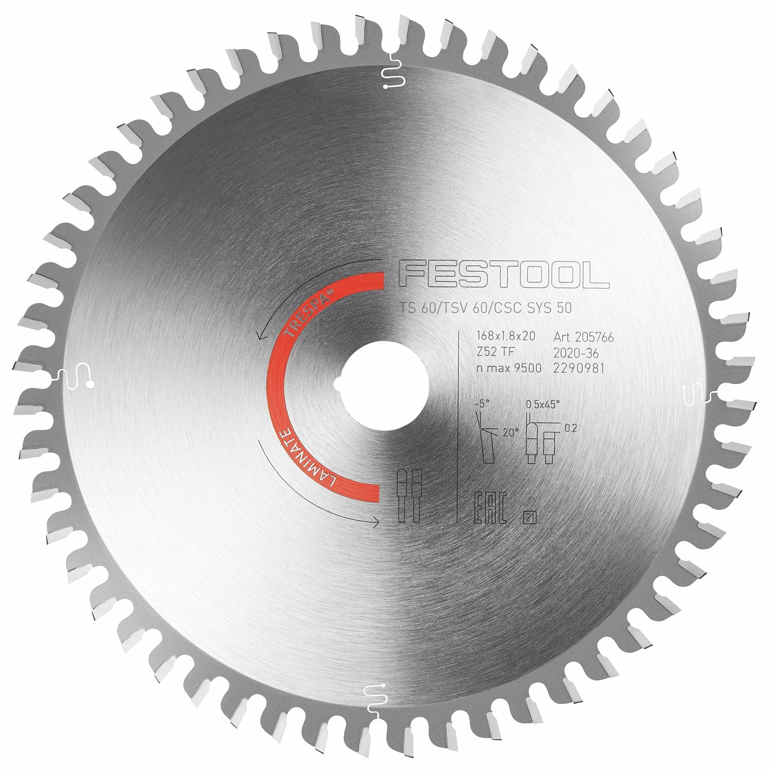 FESTOOL HW 168x1,8x20 TF52 L LAMINATE/HPL Saw Blade 168mm 52T