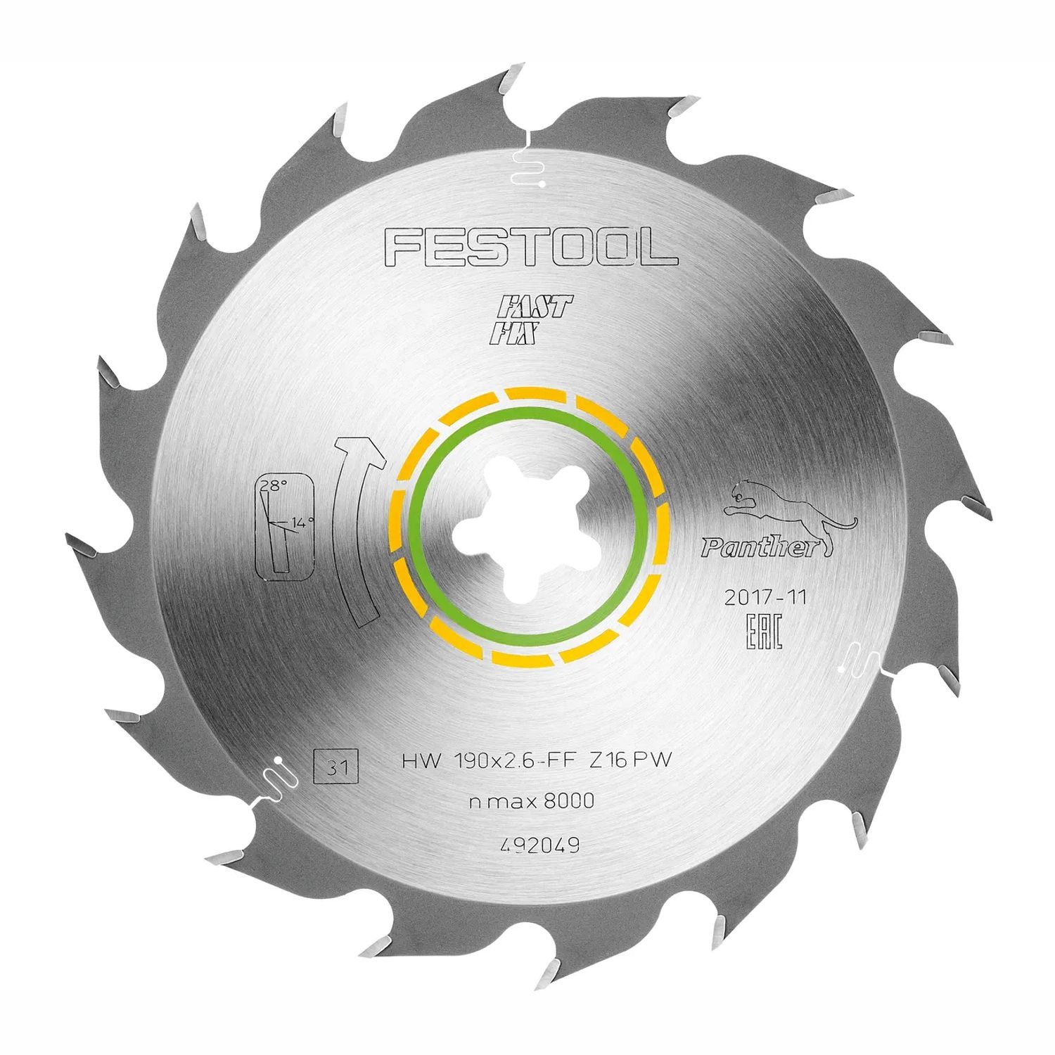 FESTOOL HW 190x2,6 FF PW16 WOOD RIP CUT 190mm 16-Tooth Saw Blade
