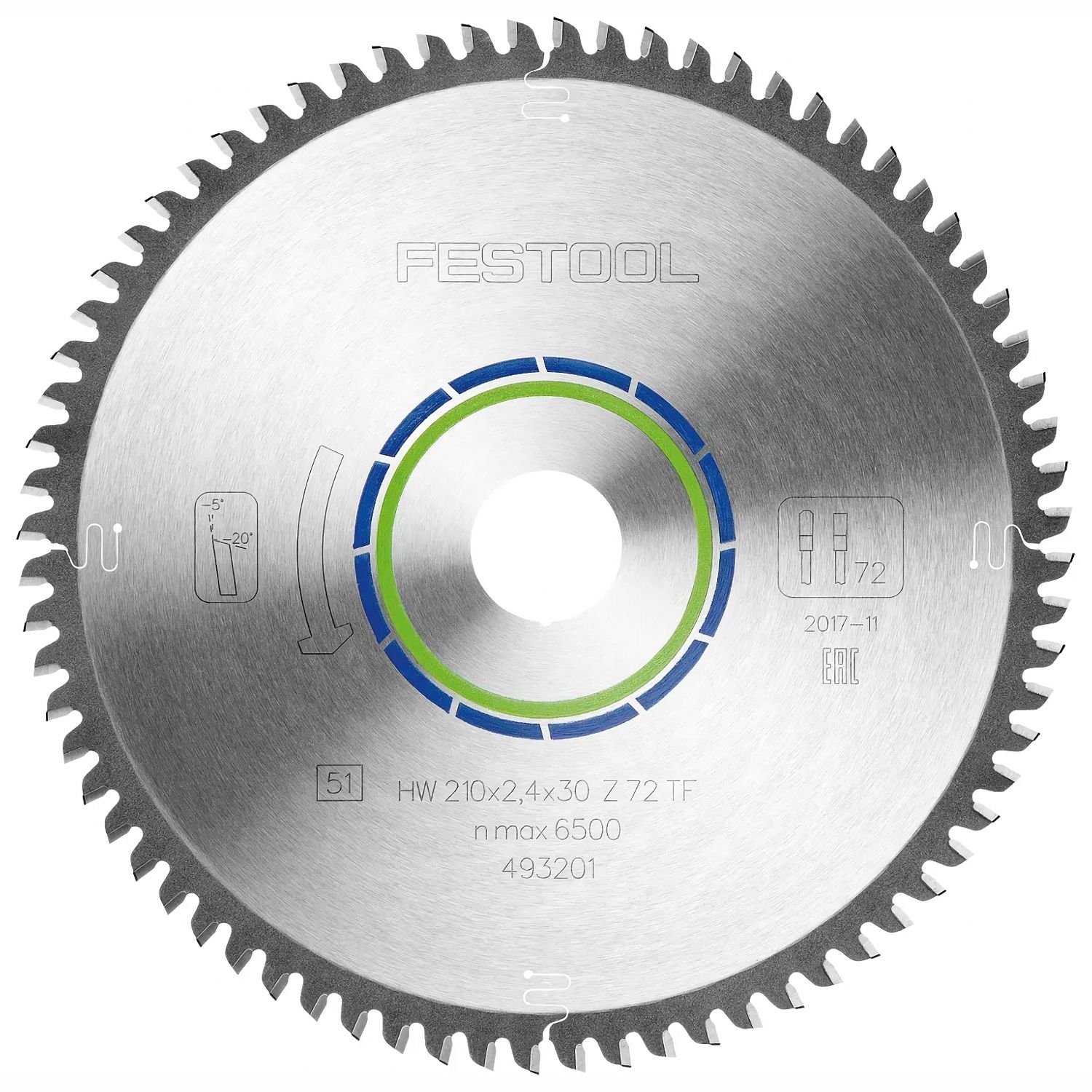 FESTOOL HW 210x2,4x30 TF72 Aluminium/Plastics Circular Saw Blade 210mm x 30mm 72T