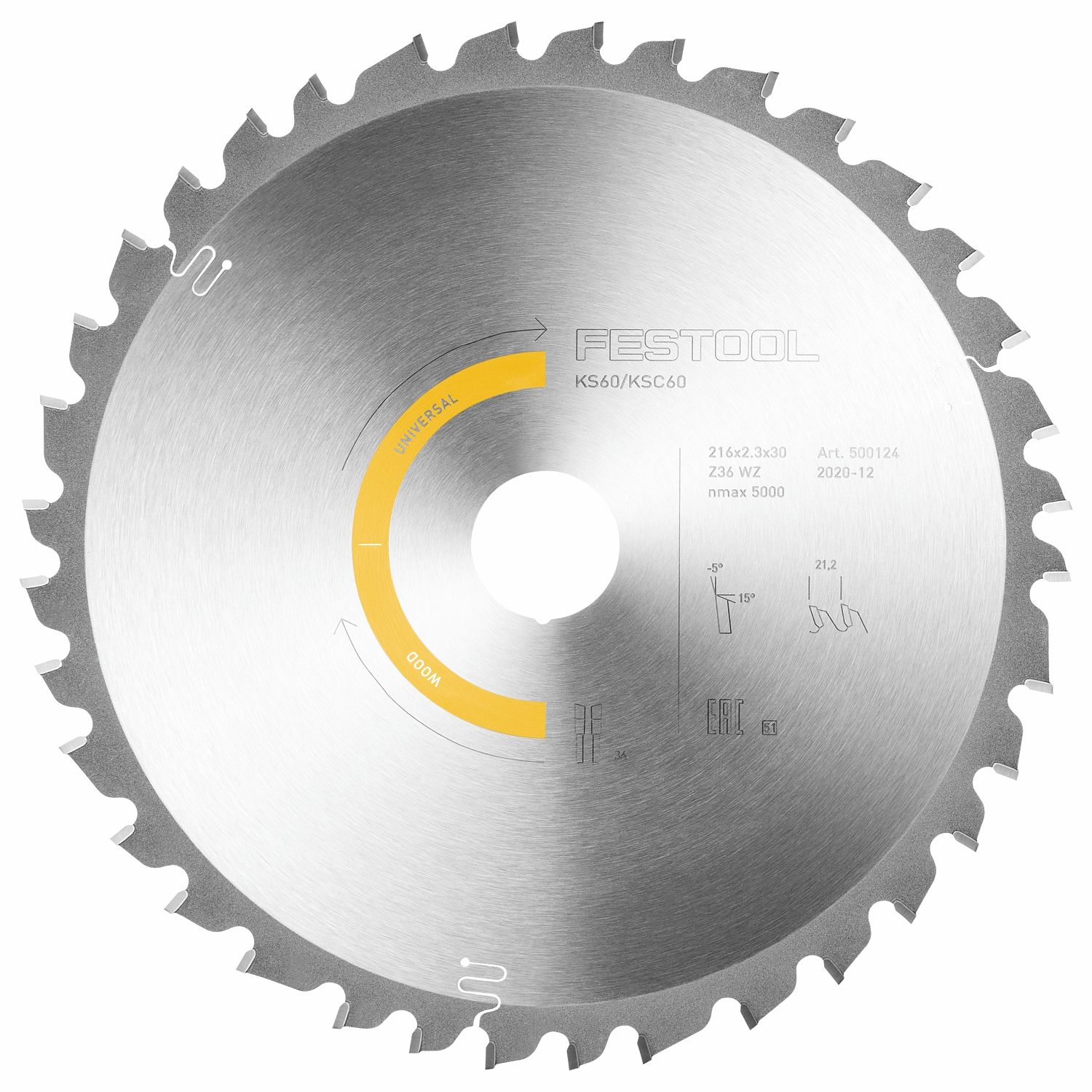 FESTOOL WOOD UNIVERSAL HW 216x2,3x30 W36 Saw Blade for KS 60 and KSC 60