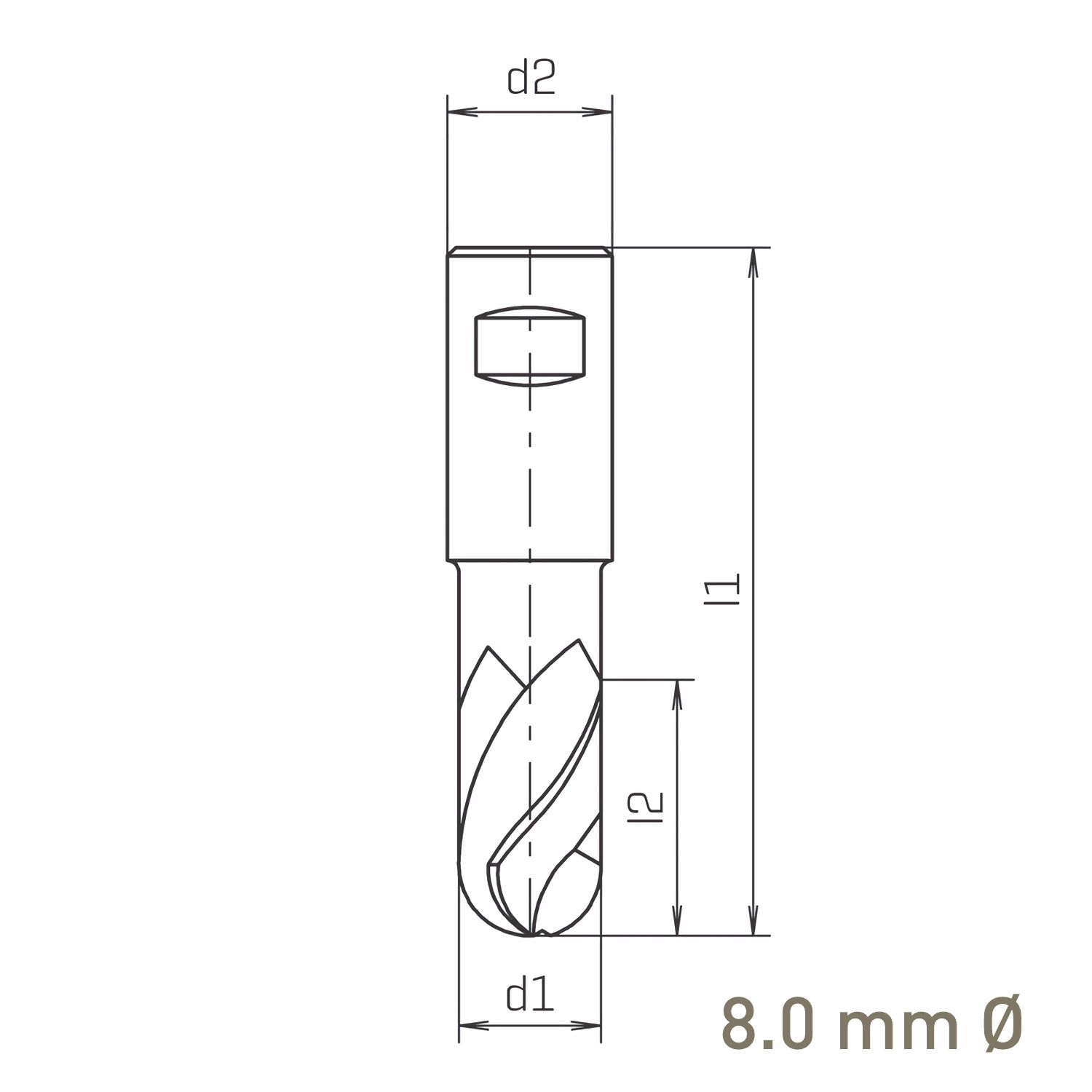 MAYKESTAG HSS-Co8 Slot End Mill With Radius 8mm Short Series 2 Flute Centre Cutting