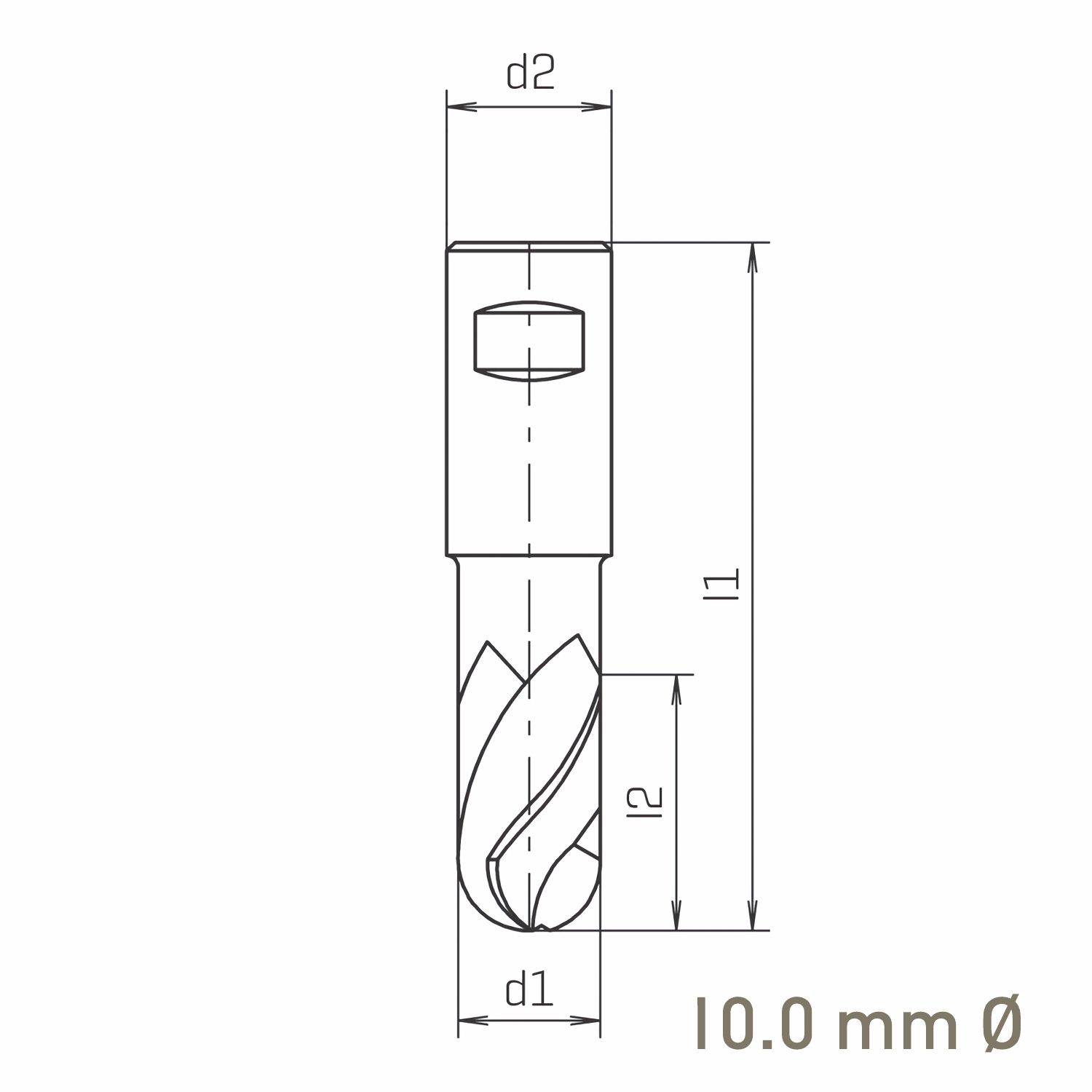 MAYKESTAG HSS-Co8 Slot End Mill With Radius 10mm Short Series 2 Flute Centre Cutting