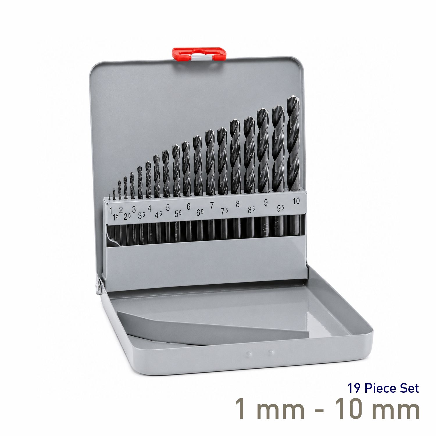 MAYKESTAG HSS Jobber Drill Bit Set 1-10mm 19 Piece Metal Case Industrial