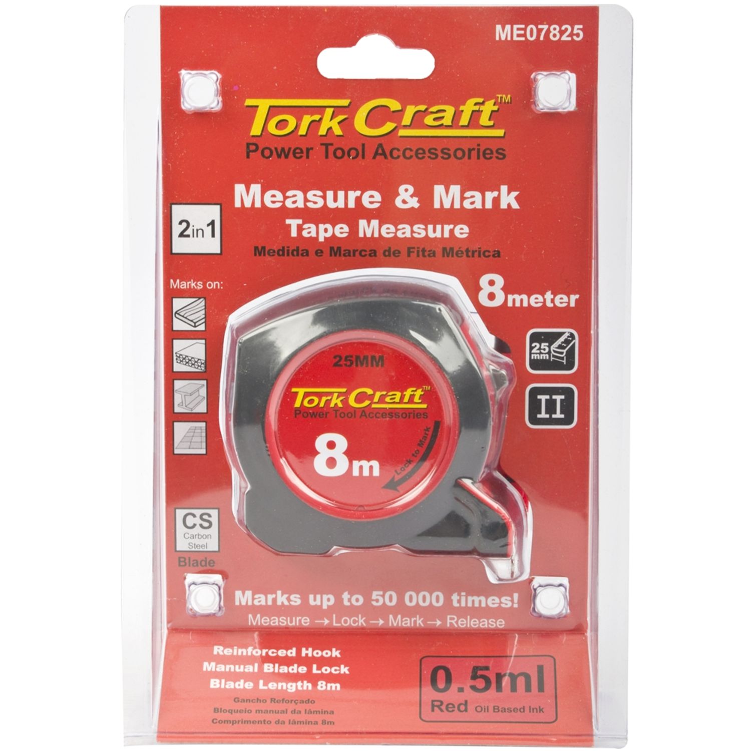 Measuring Tape With Marker 8m X 25mm Rubber Casing Matt Finish