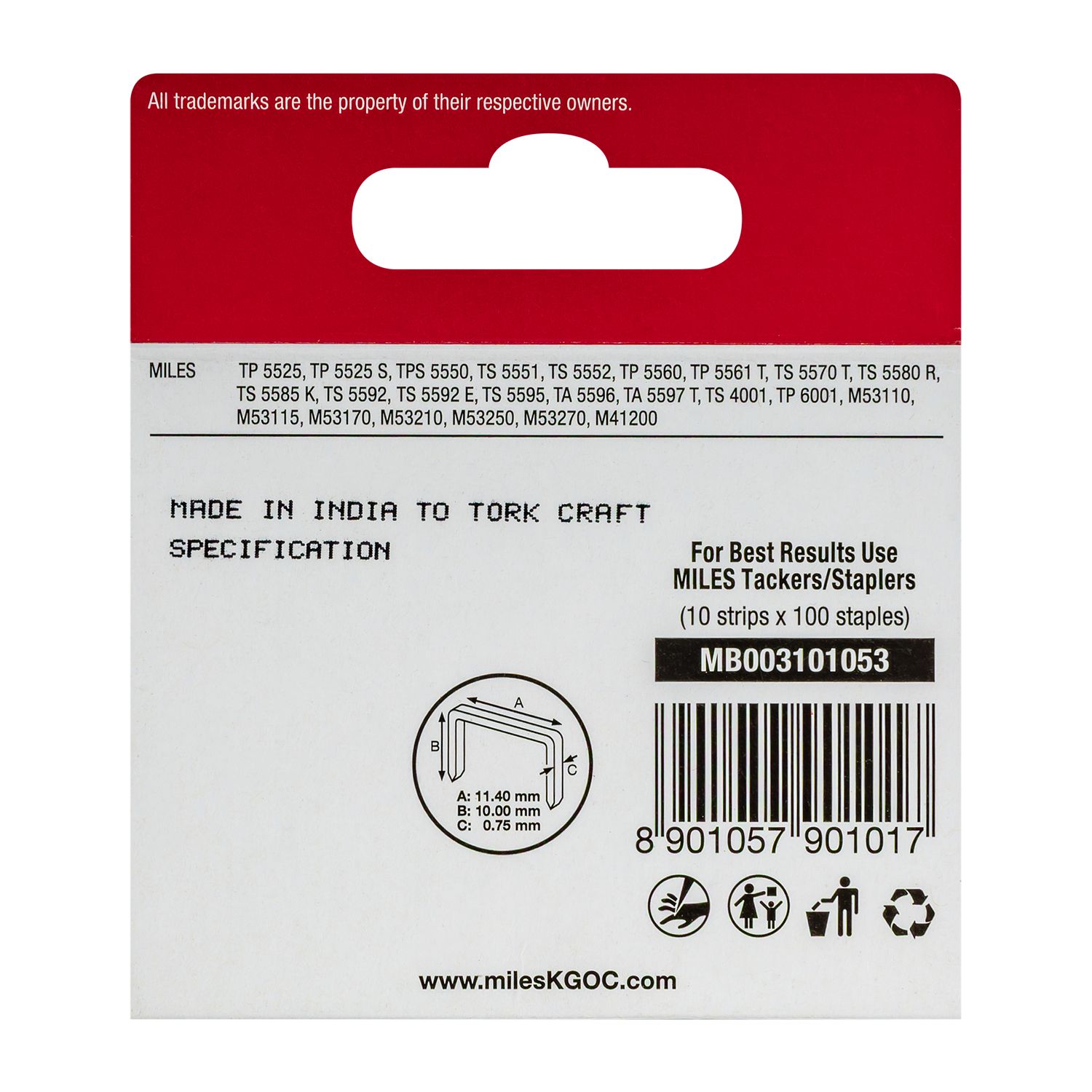 Galv Staples 22g Jt21 10mm X 1000pcs MILES No3