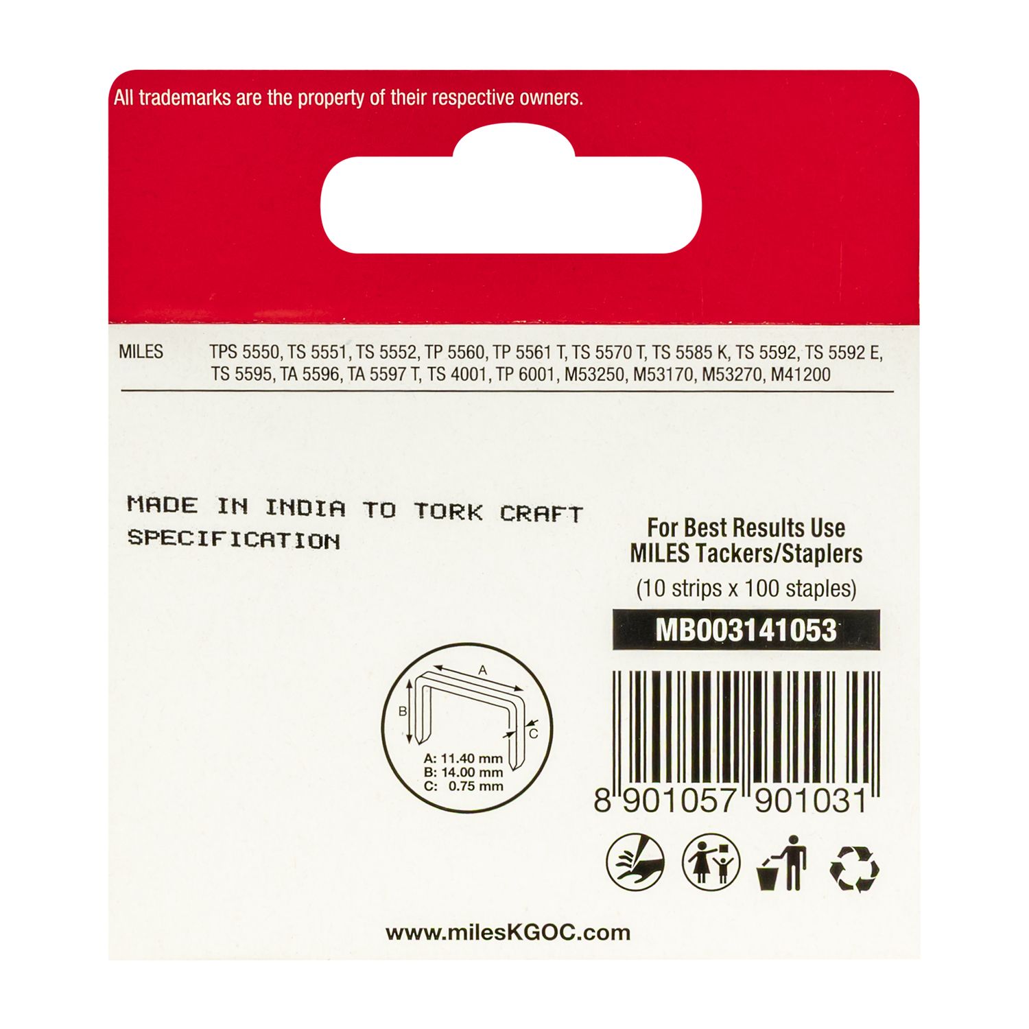 Galv Staples 22g Jt21 14mm X 1000pcs MILES No3