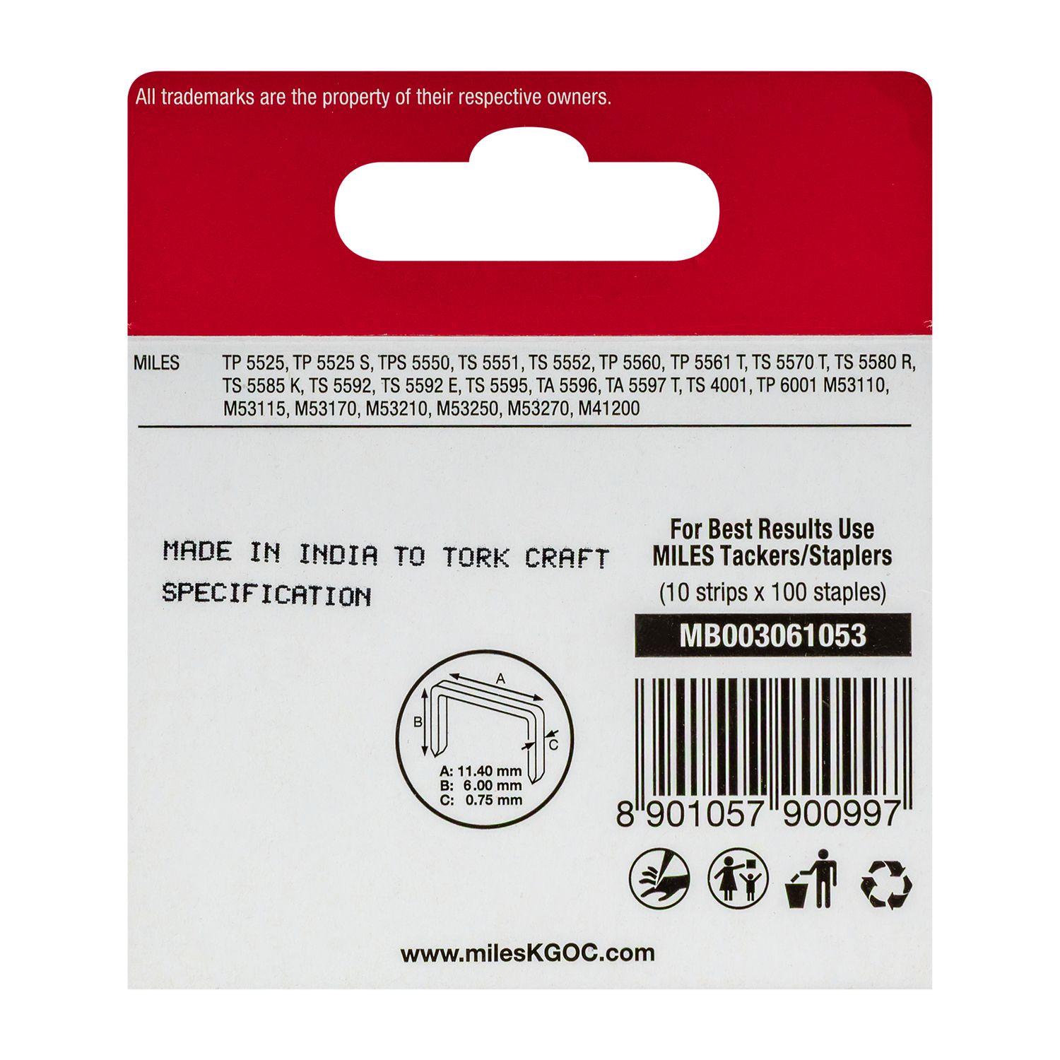 Galv Staples 22g Jt21 6mm X 1000pcs MILES No3