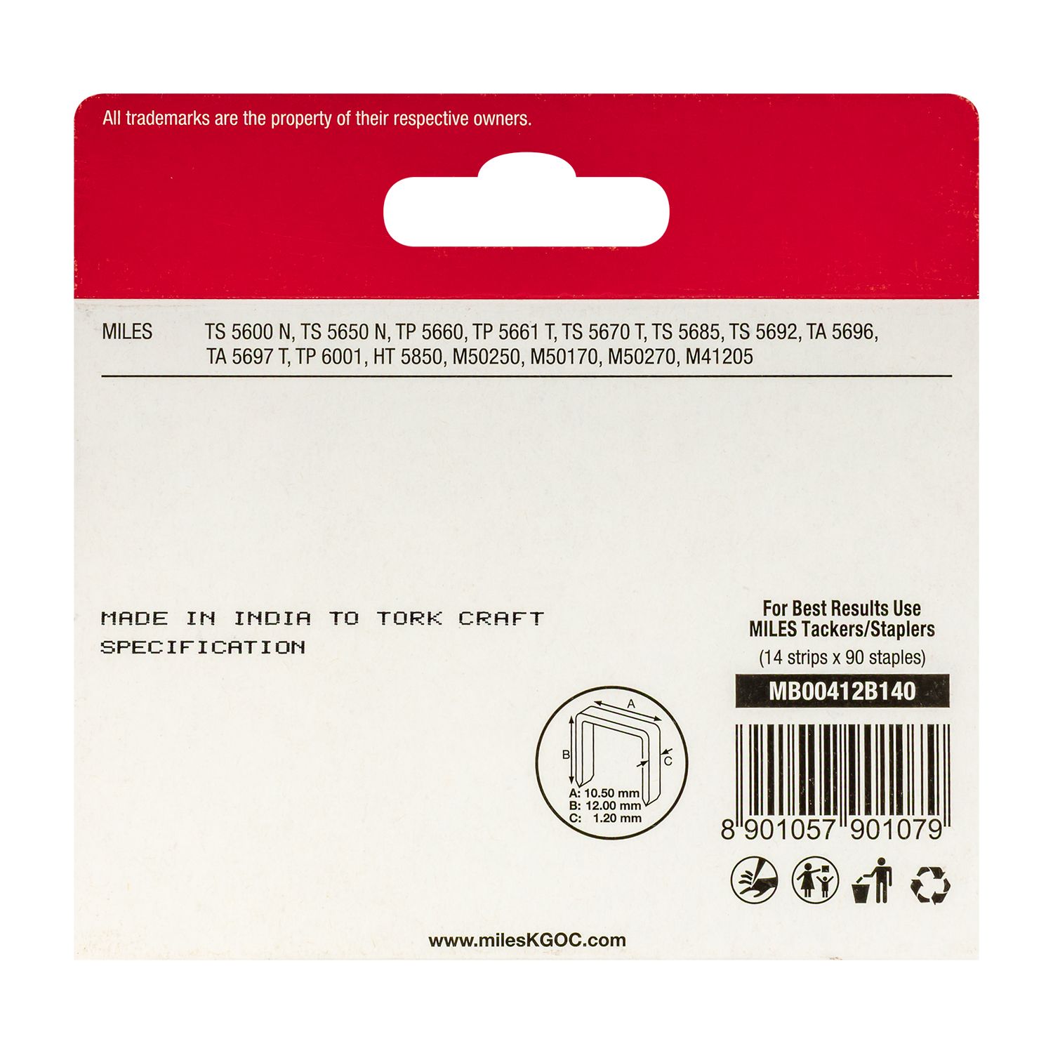 Galv Staples 18g T50 12mm X 1250pcs MILES No4