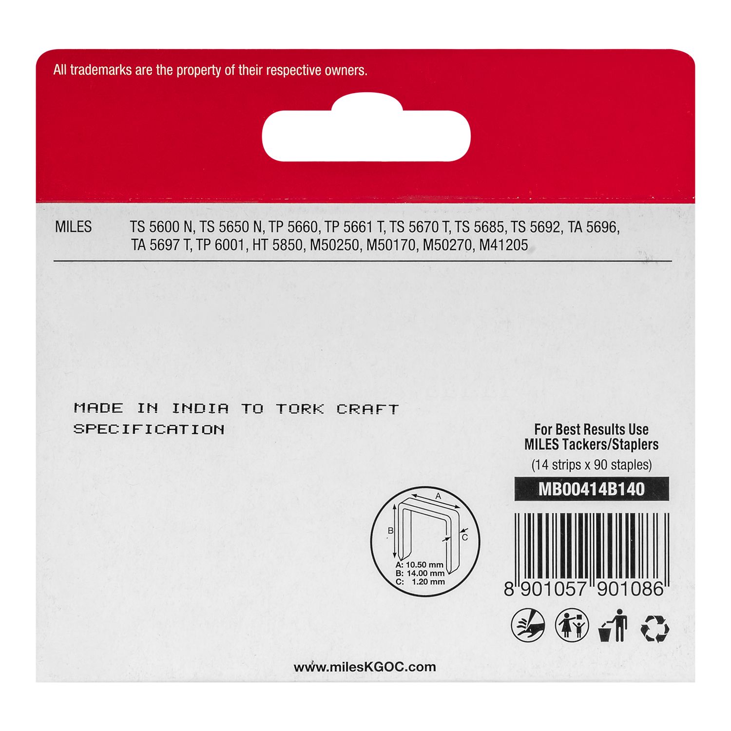 Galv Staples 18g T50 14mm X 1250pcs MILES No4