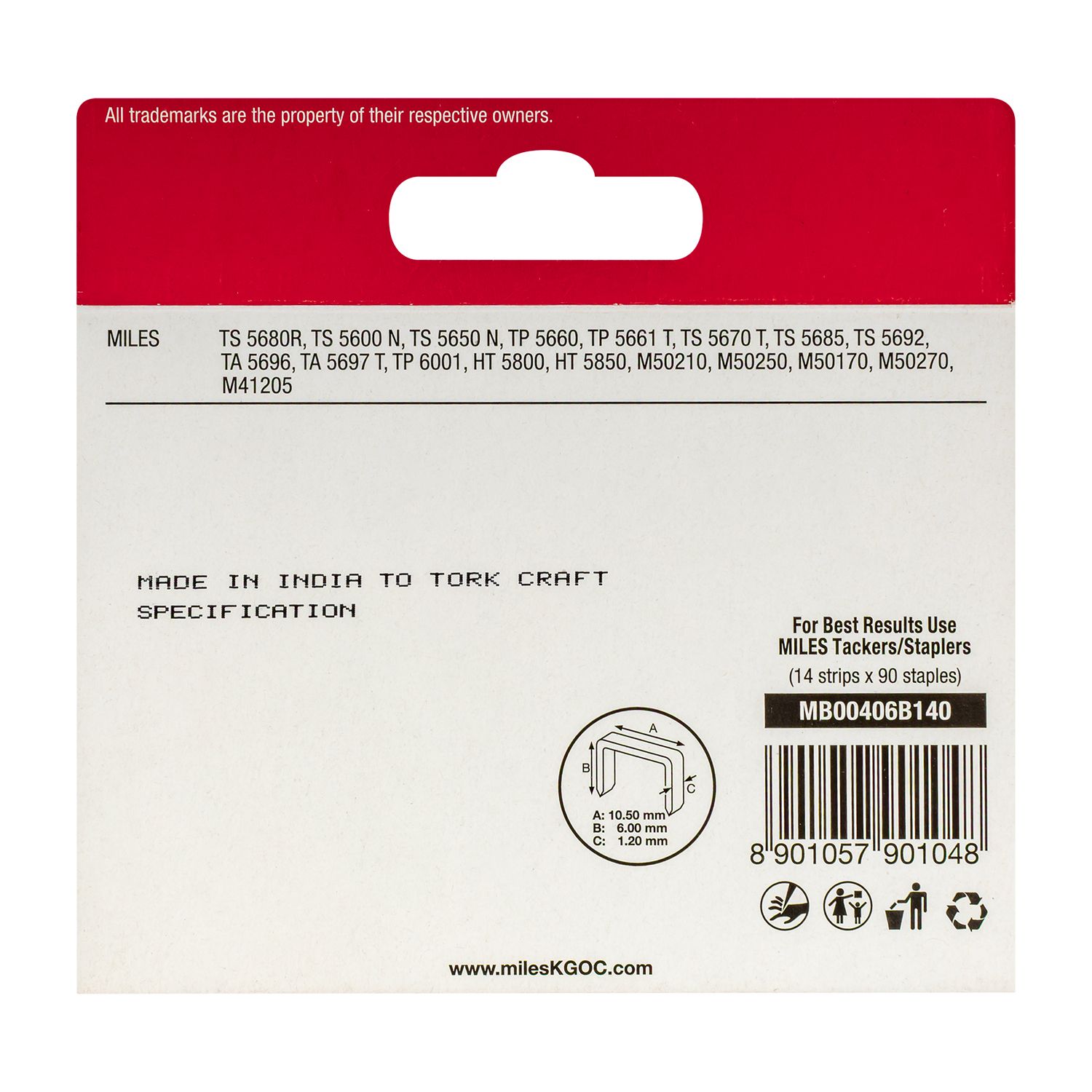 Galv Staples 18g T50 6mm X 1250pcs MILES No4