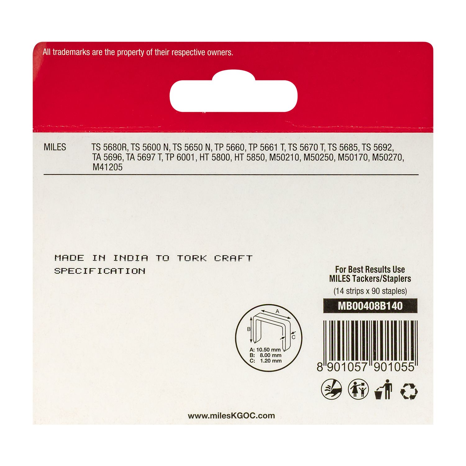 Galv Staples 18g T50 8mm X 1250pcs MILES No4