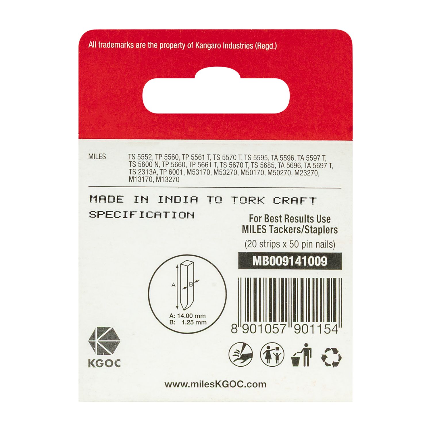 Galv Headless Pin 18g 14mm X 1000pcs MILES No9