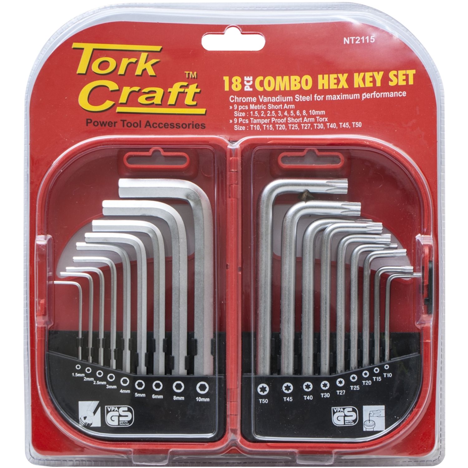 18pc Combo Hex Key Chrome Vanadium Set