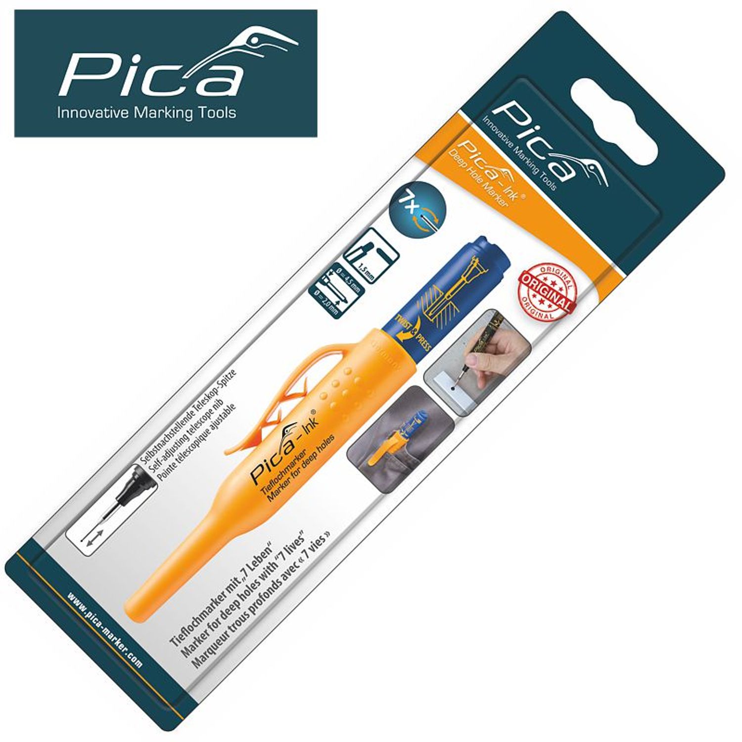 PICA Ink Marker For Deep Holes Blue In Blister