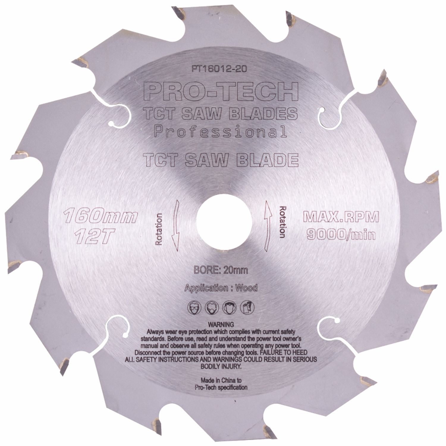Saw Blade Tct 160x2.2x20x12t Wood Prof. PRO-TECH Fes. Ts55 Pw12
