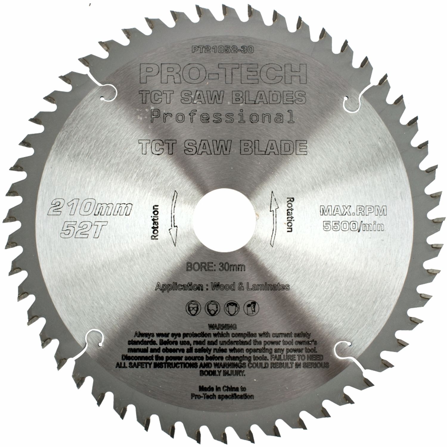 Saw Blade Tct 210x2.4x30x52t Wood Prof. PRO-TECH Fes. Ts75