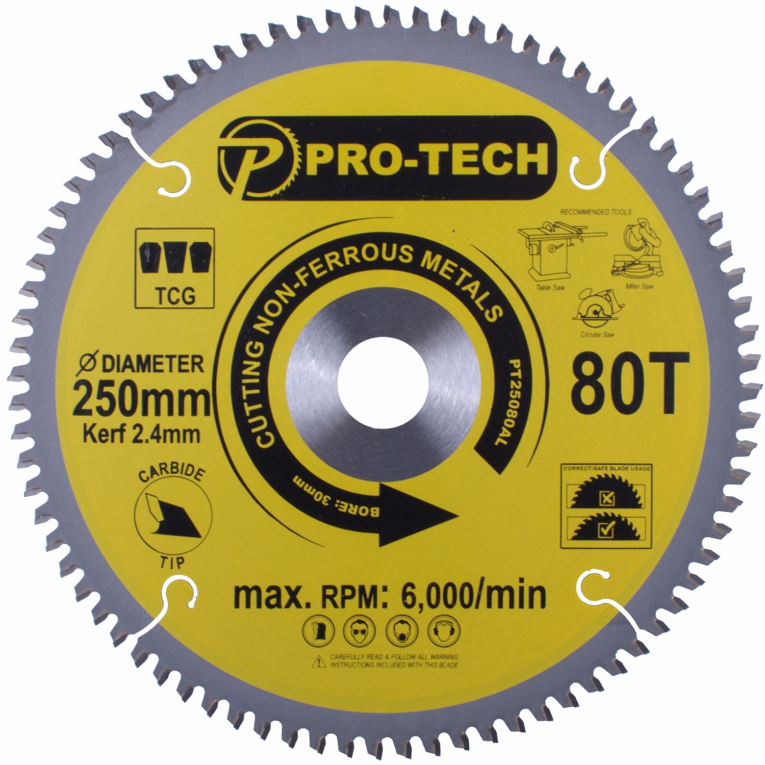 Saw Blade Tct 250 X 2.4 X 30 X 80t Alum. Prof.