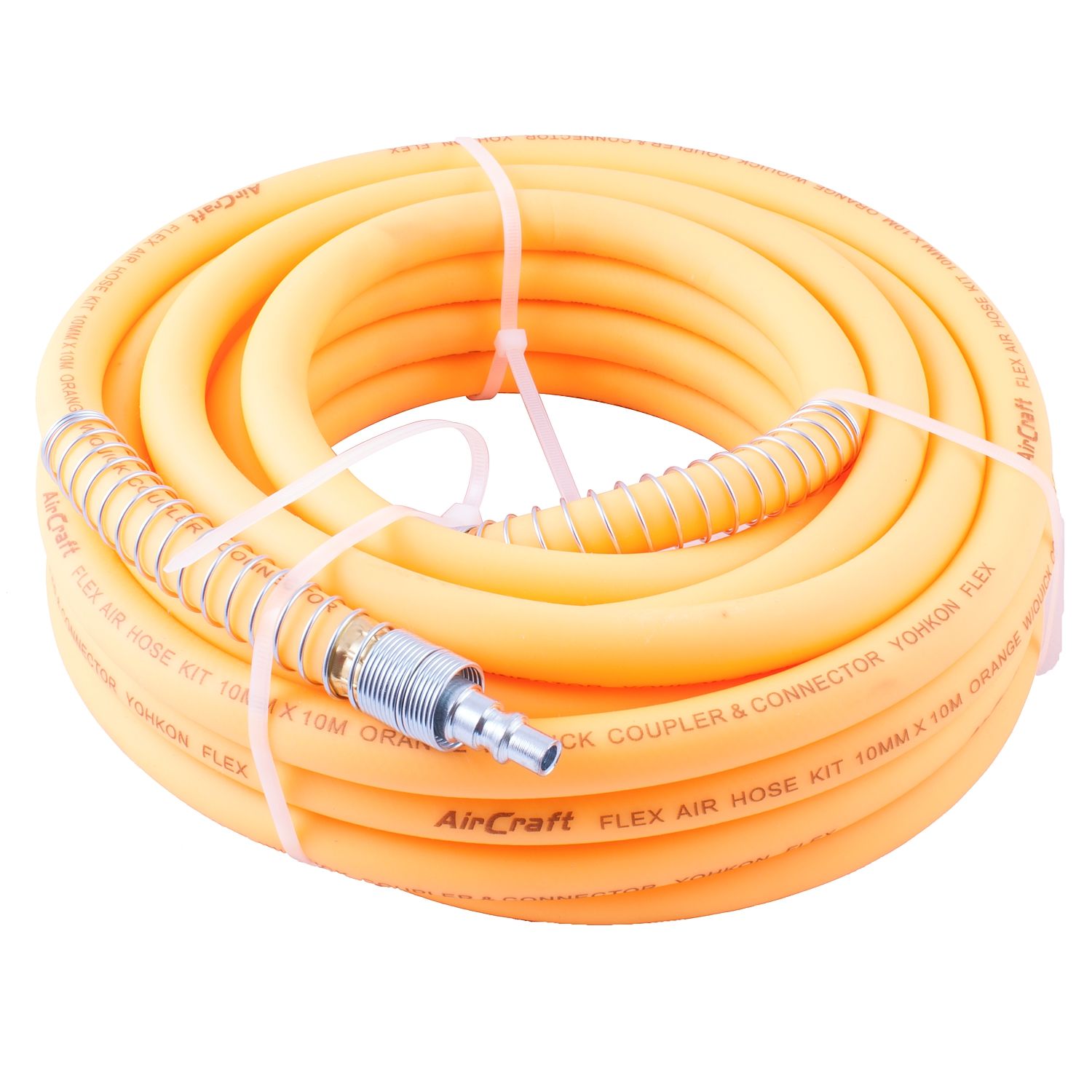 Flex Air Hose Kit 8mm X 10m Orange W/quick Coupler & Connector Yohkon