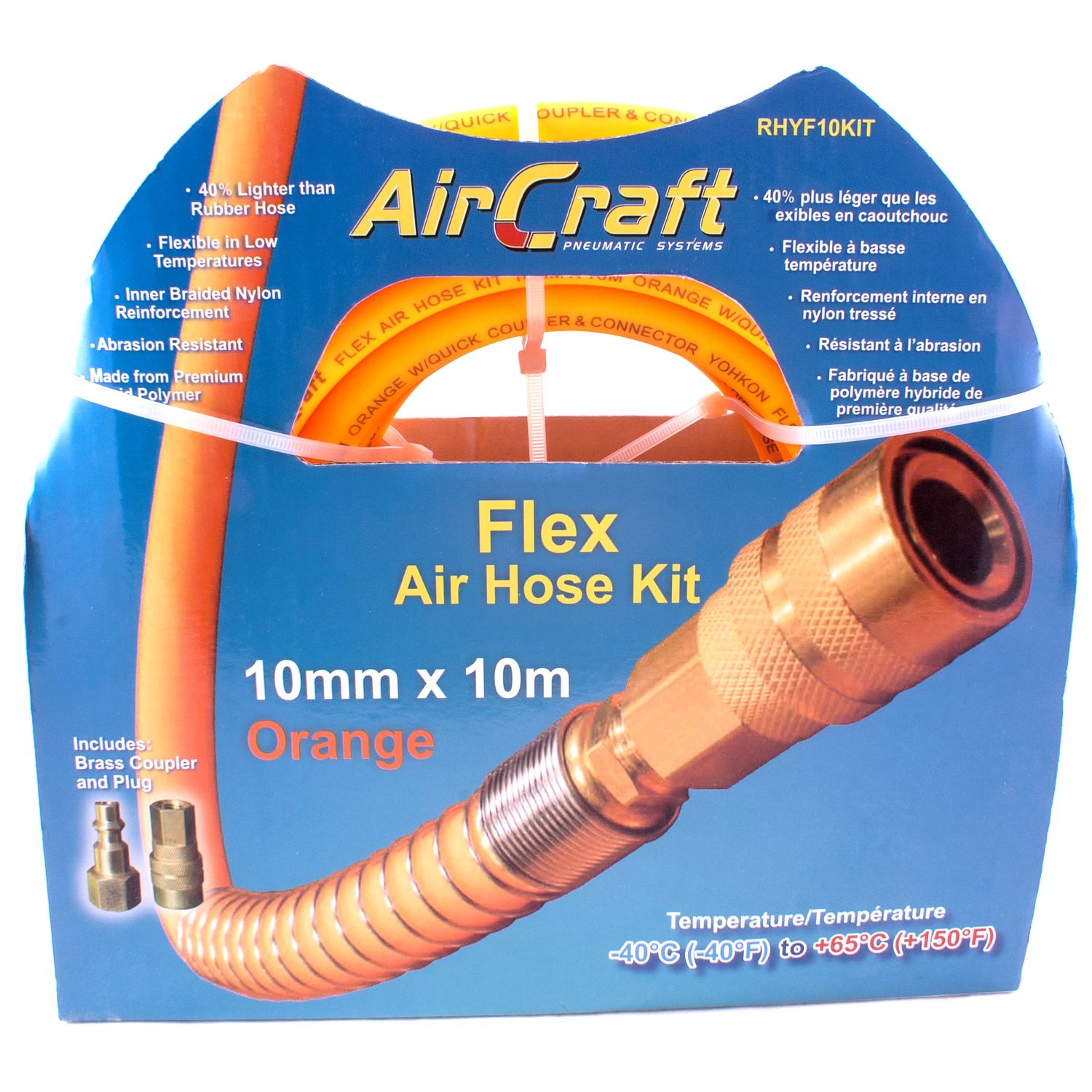 Flex Air Hose Kit 10mm X 10m Orange W/quick Coupler & Connector Yohko