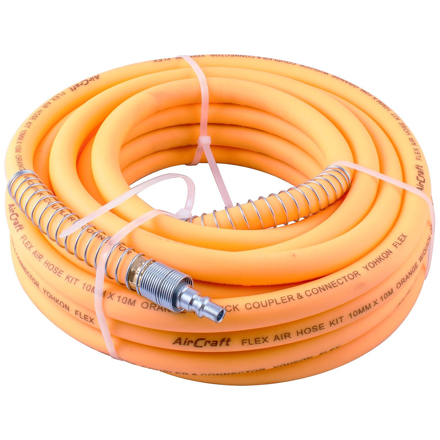 Flex Air Hose Kit 10mm X 10m Orange W/quick Coupler & Connector Yohko