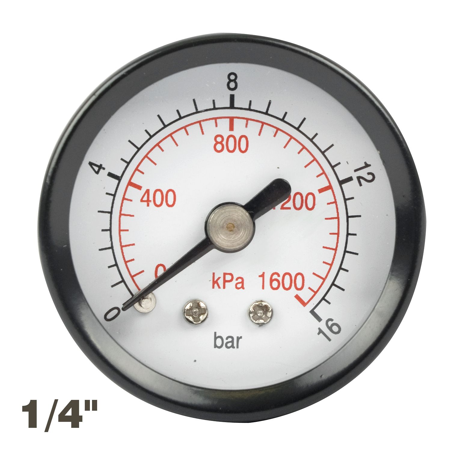 Press. Gauge 40mm 1/4' Rear Fit 0-16bar 0-1600kpa