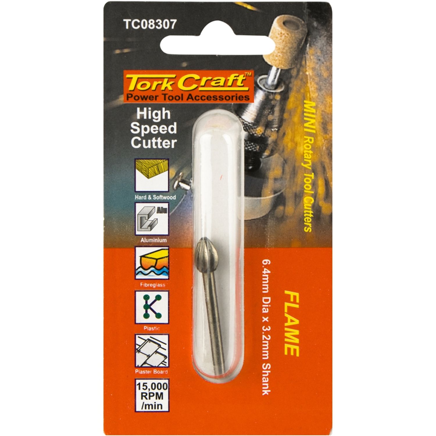 TORK CRAFT Mini High Speed Cutter 6.4mm Flame 3.2mm Shank