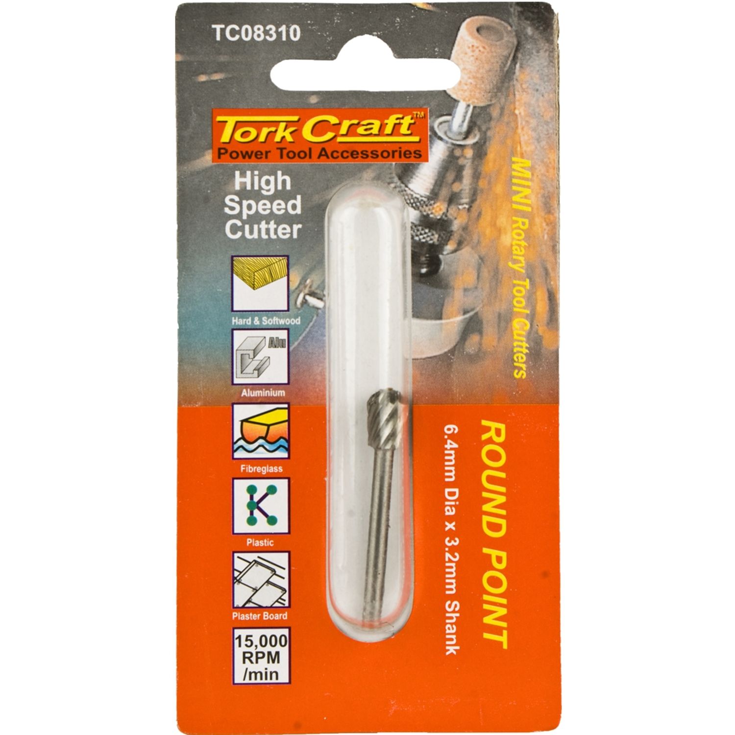 TORK CRAFT Mini High Speed Cutter 6.4mm Round Point 3.2mm Shank
