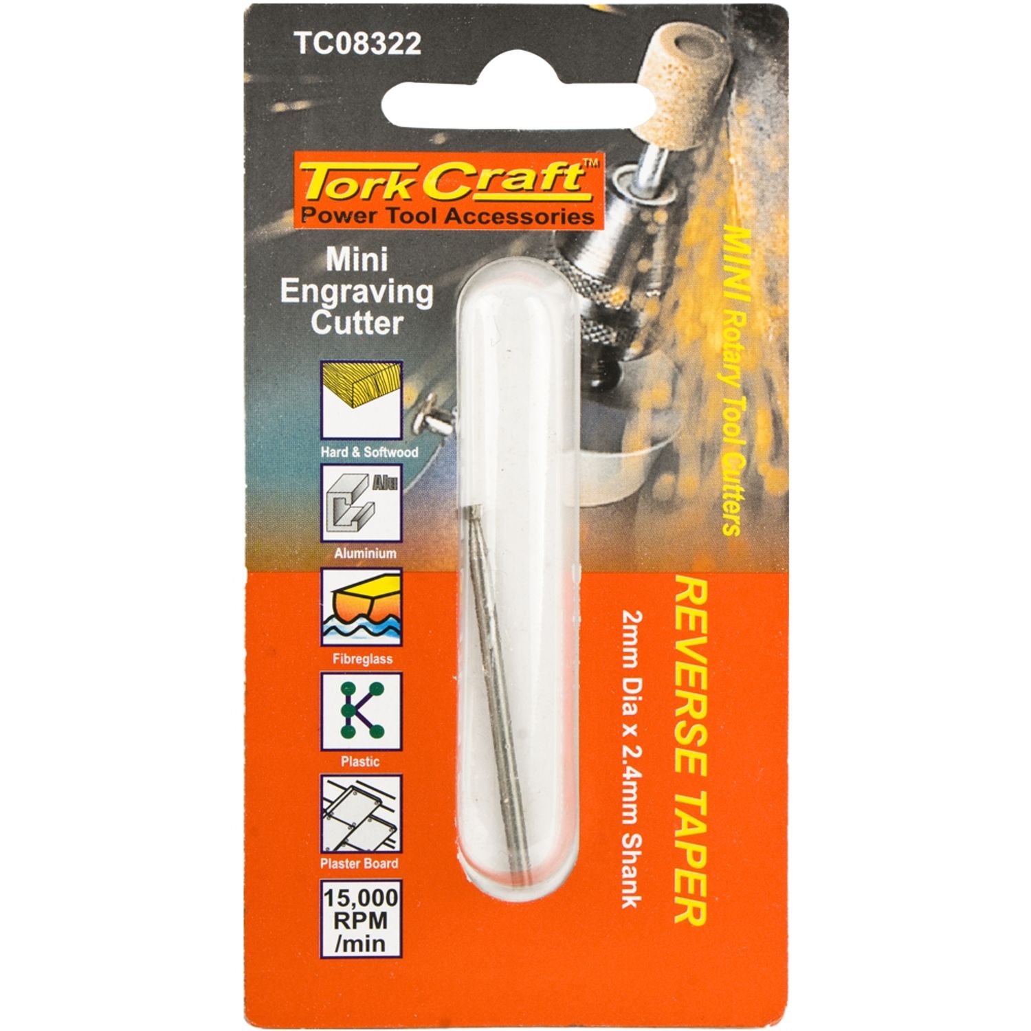 TORK CRAFT Mini Engraving Cutter 1.6mm Reverse Taper 2.4mm Shank