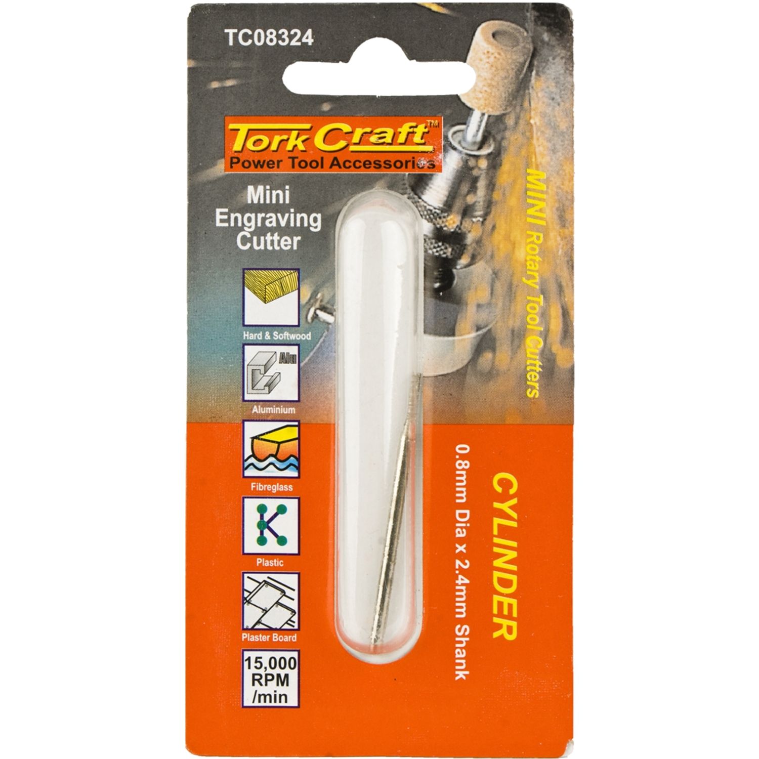 TORK CRAFT Mini Diamond Engraving Cutter 0.8mm Cylinder 2.4mm Shank