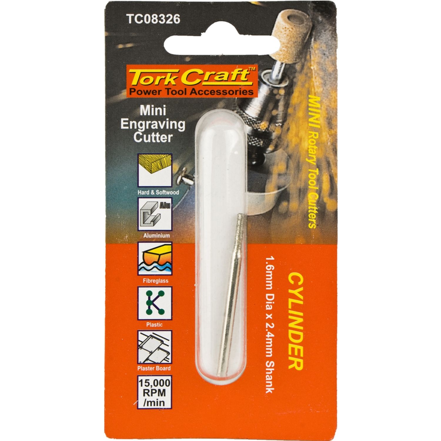 TORK CRAFT Mini Diamond Engraving Cutter 1.6mm Cylinder 2.4mm Shank